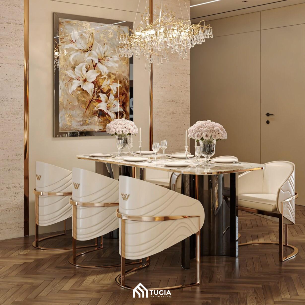 Thiết kế nội thất chung cư 100m2 với bộ bàn ăn sang trọng đẳng cấp mang phong cách Luxury
