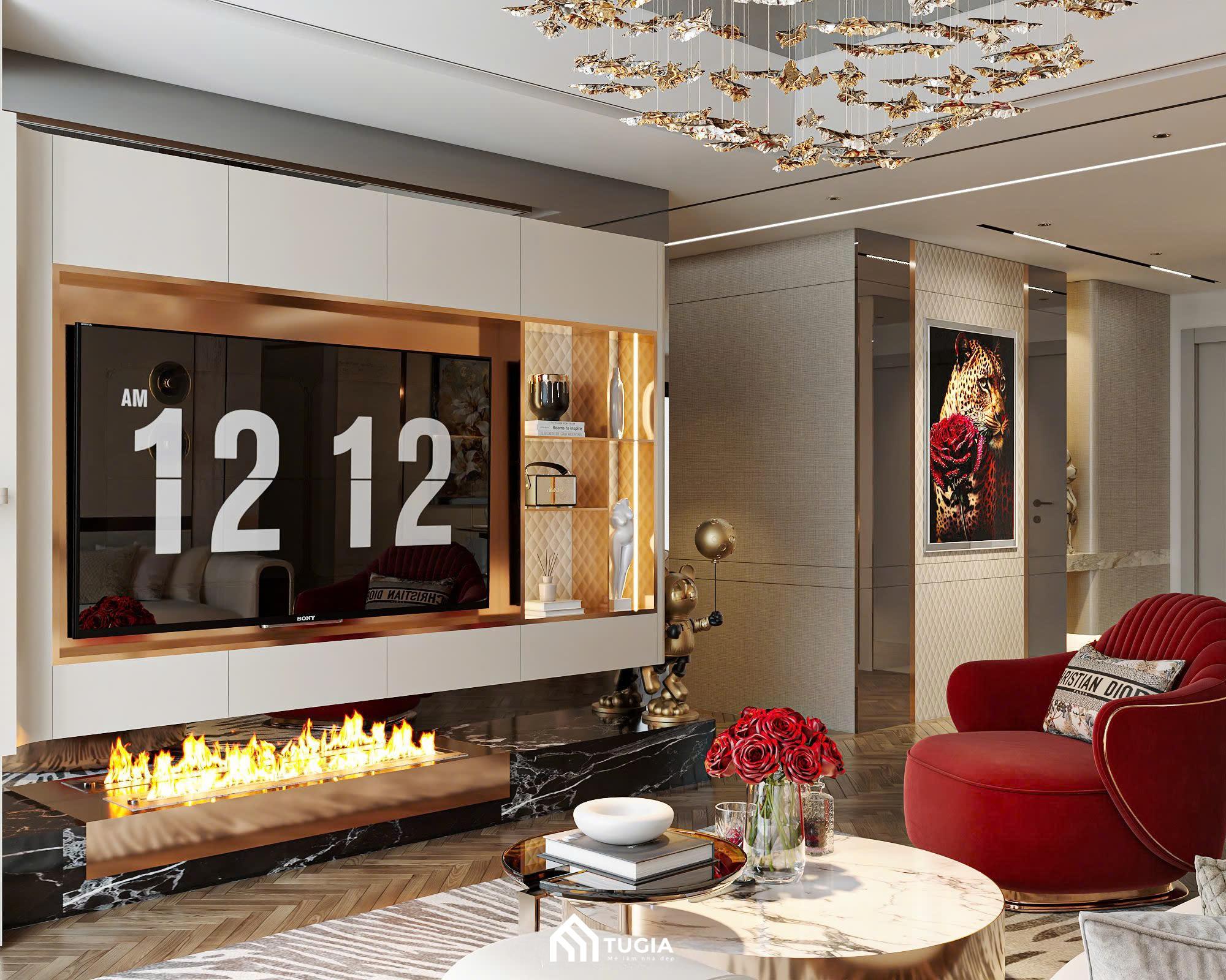 Nội thất căn hộ chung cư 100m2 phong cách Luxury sử dụng tone màu trung tính ấm áp