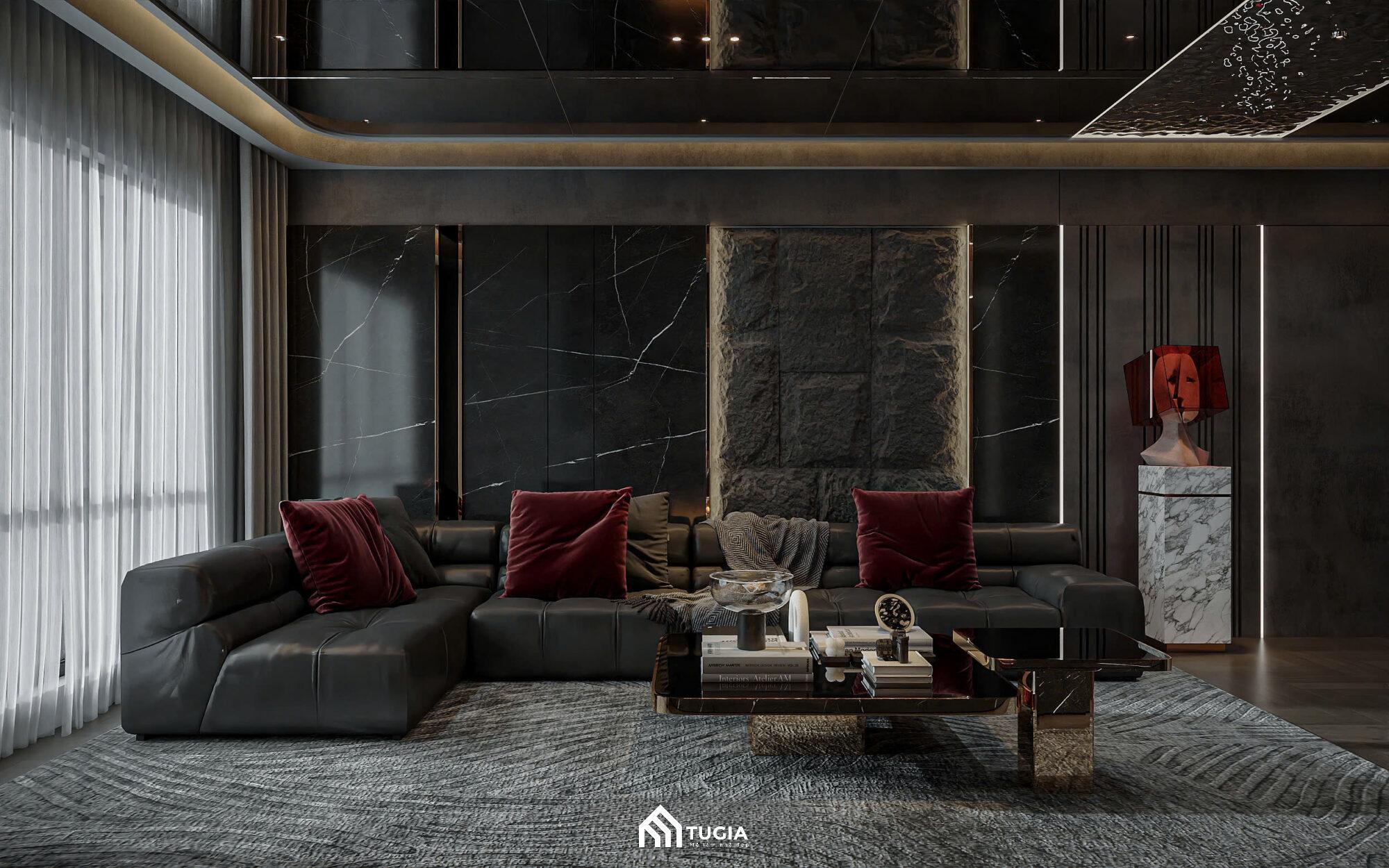 Mẫu thiết kế nội thất chung cư 100m2 phong cách hiện đại nổi bật với đường nét vuông vắn, góc cạnh