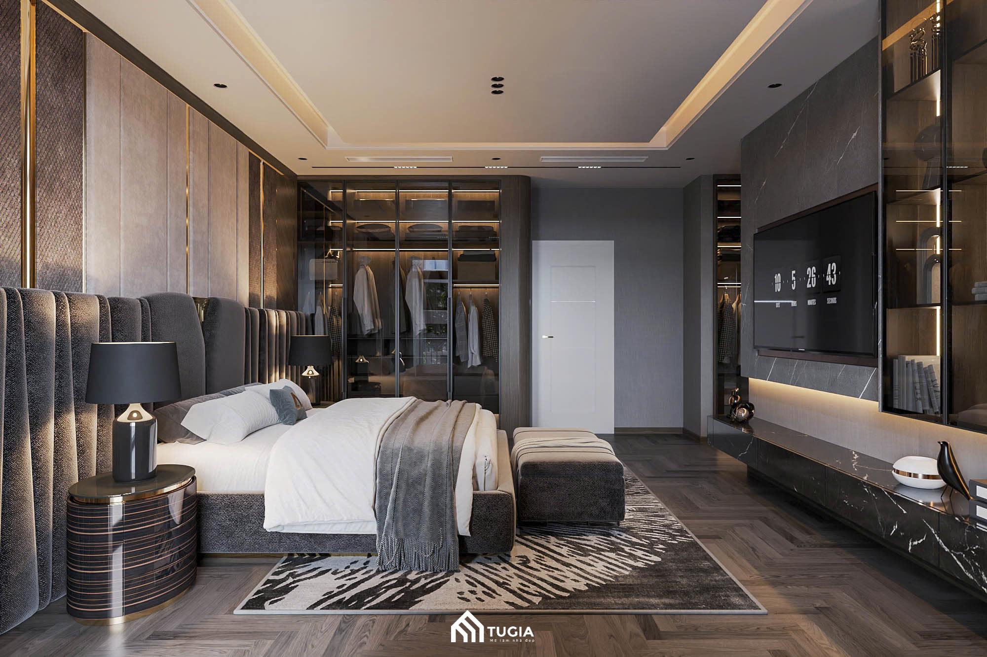 Phòng ngủ căn hộ 100m2 phong cách hiện đại được bố trí công năng khoa học, chuẩn phong thuỷ