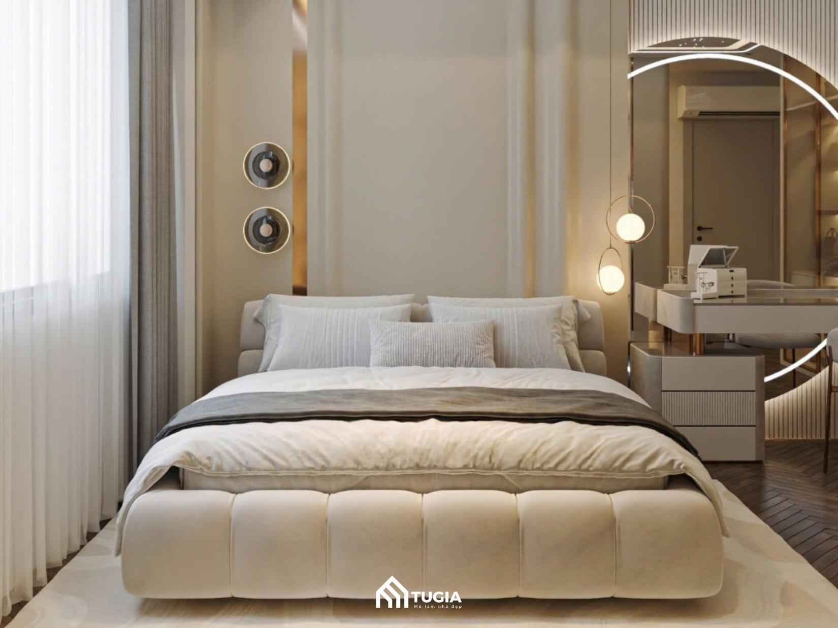 Giường ngủ với hệ thống đệm cao cấp và mềm mại là đặc trưng thường thấy trong phòng ngủ Luxury