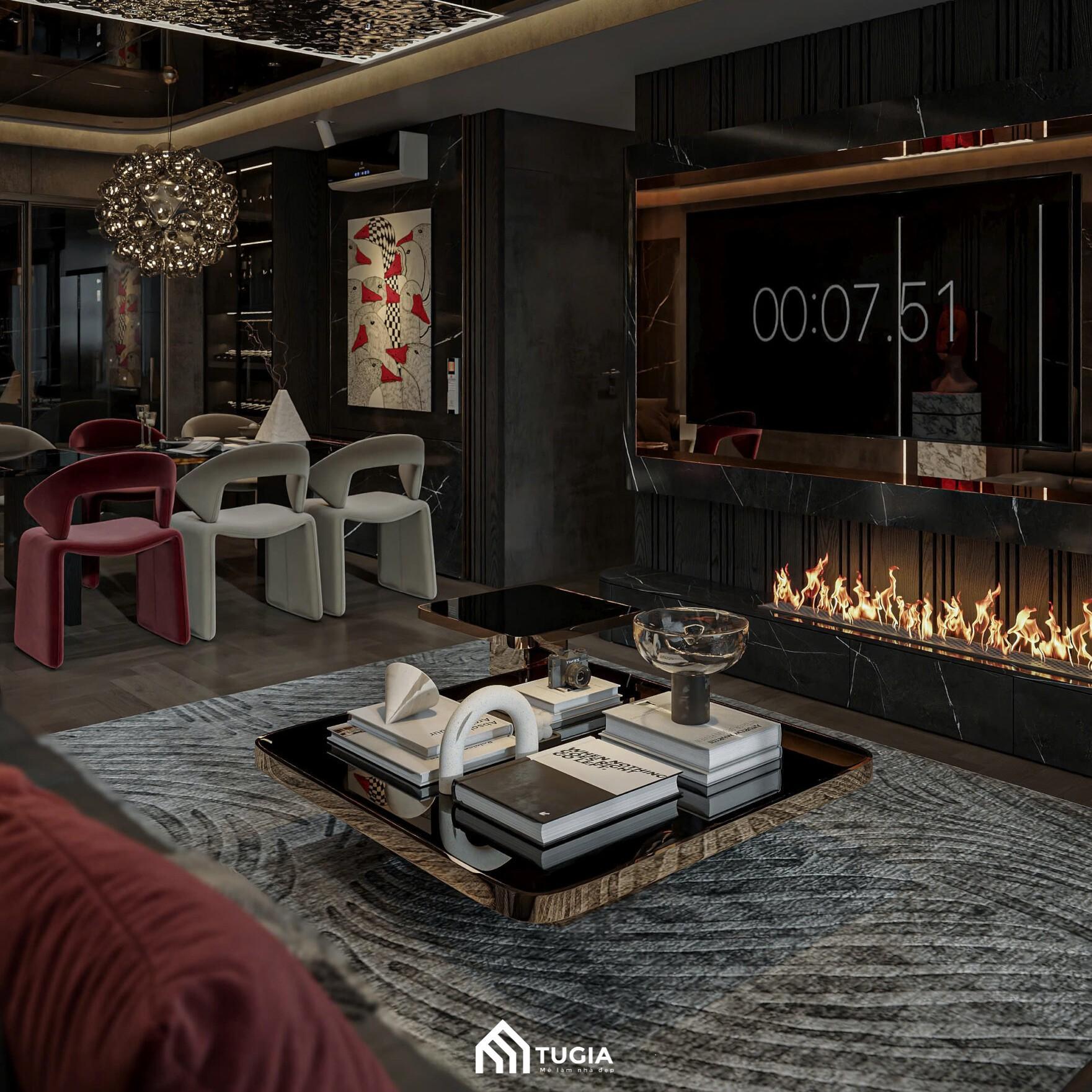 Thiết kế nội thất chung cư 100m2 hiện đại với tone màu chủ đạo là màu đen cao cấp