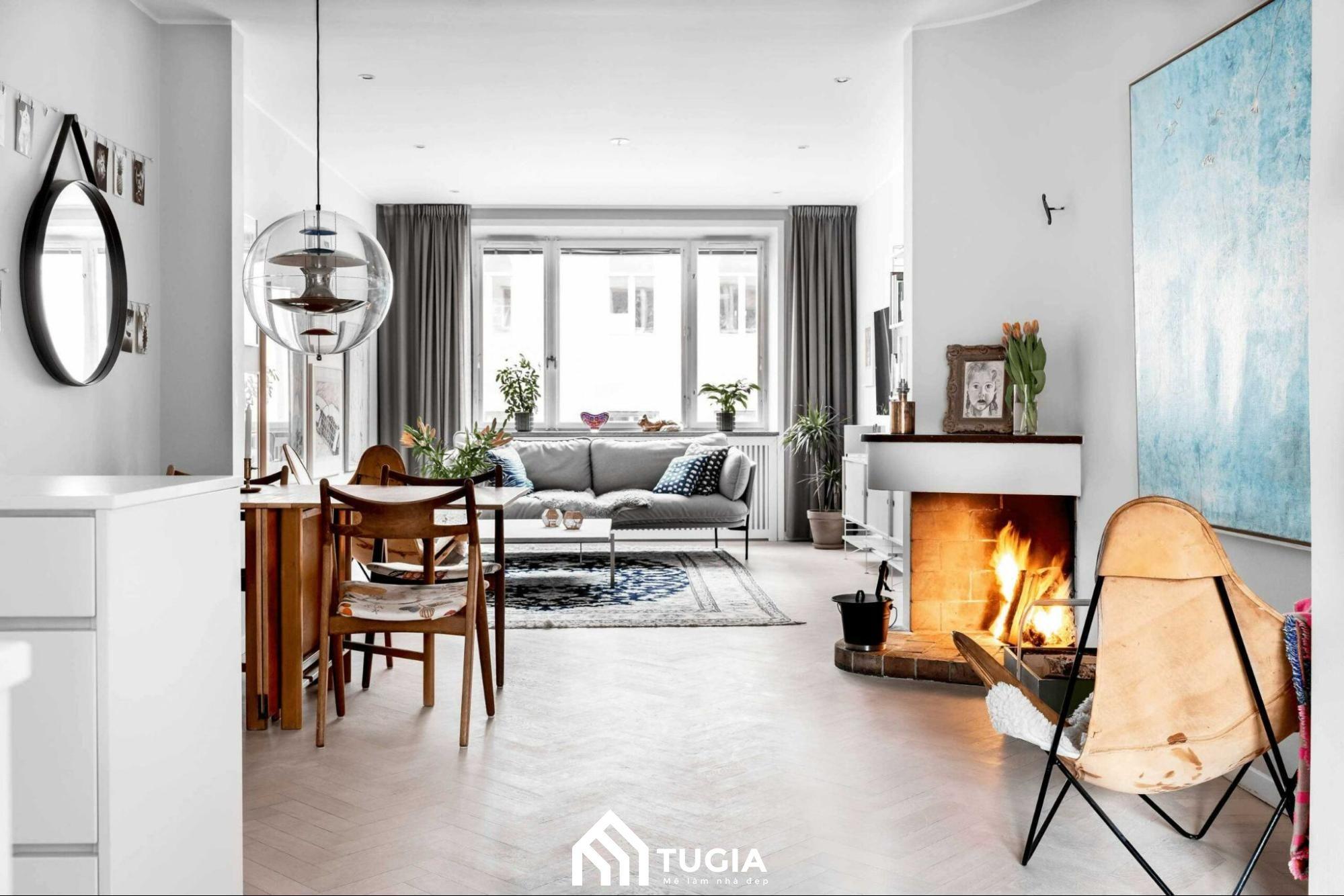 Mẫu thiết kế nội thất chung cư 100m2 phong cách Scandinavian ngập tràn ánh sáng từ ô cửa sổ