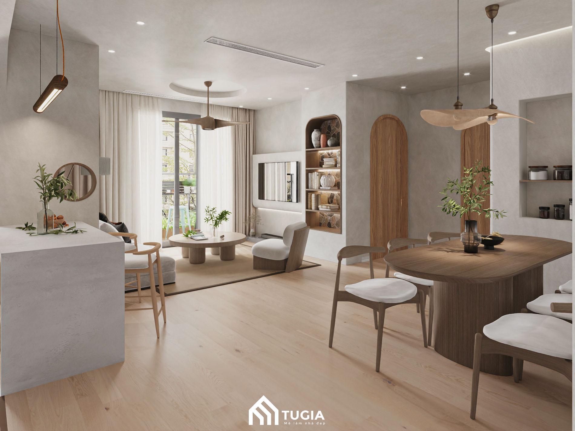Không gian căn hộ được thiết kế mở nhưng phân chia khu vực công năng rất rõ ràng, thông thoáng