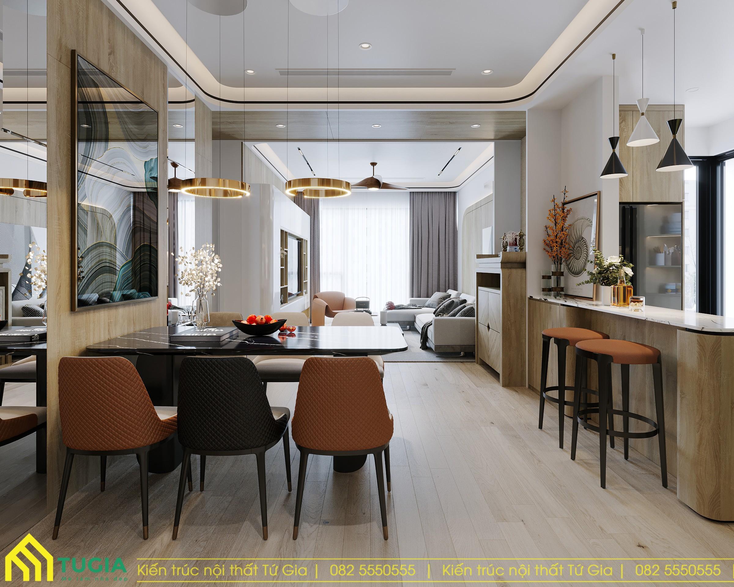 Mẫu dự án thiết kế nội thất chung cư 100m2 phong cách hiện đại của Anh Tùng do Nội thất Tứ Gia thực hiện