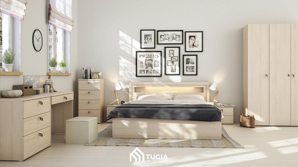 Thiết kế nội thất chung cư 3 phòng ngủ với phòng ngủ chính được ứng dụng nội thất đơn giản gọn nhẹ nhưng vẫn đảm bảo tính thẩm mỹ