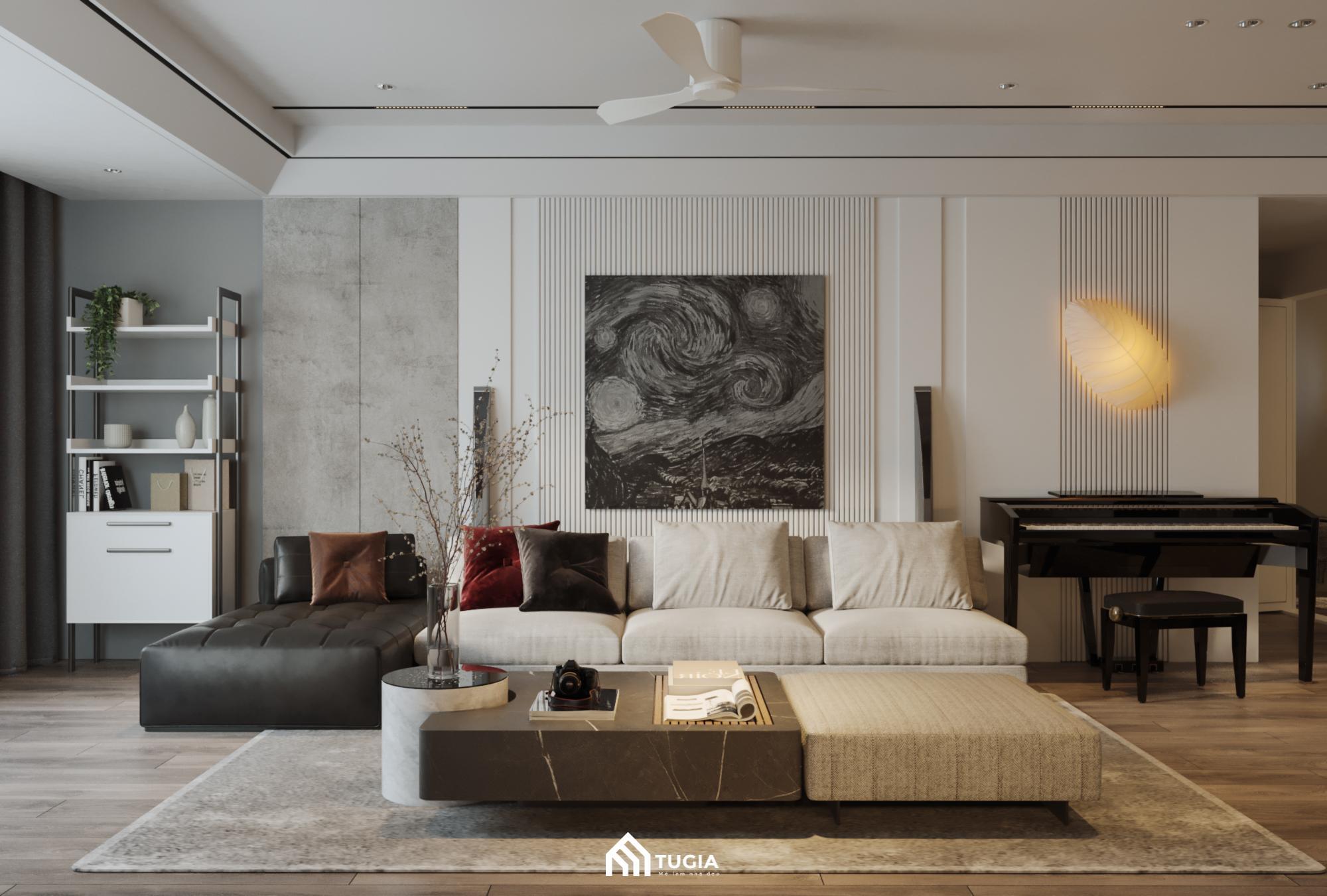 Mẫu thiết kế nội thất chung cư 3 phòng ngủ của Anh Minh do Nội thất Tứ Gia thực hiện theo phong cách hiện đại sang trọng