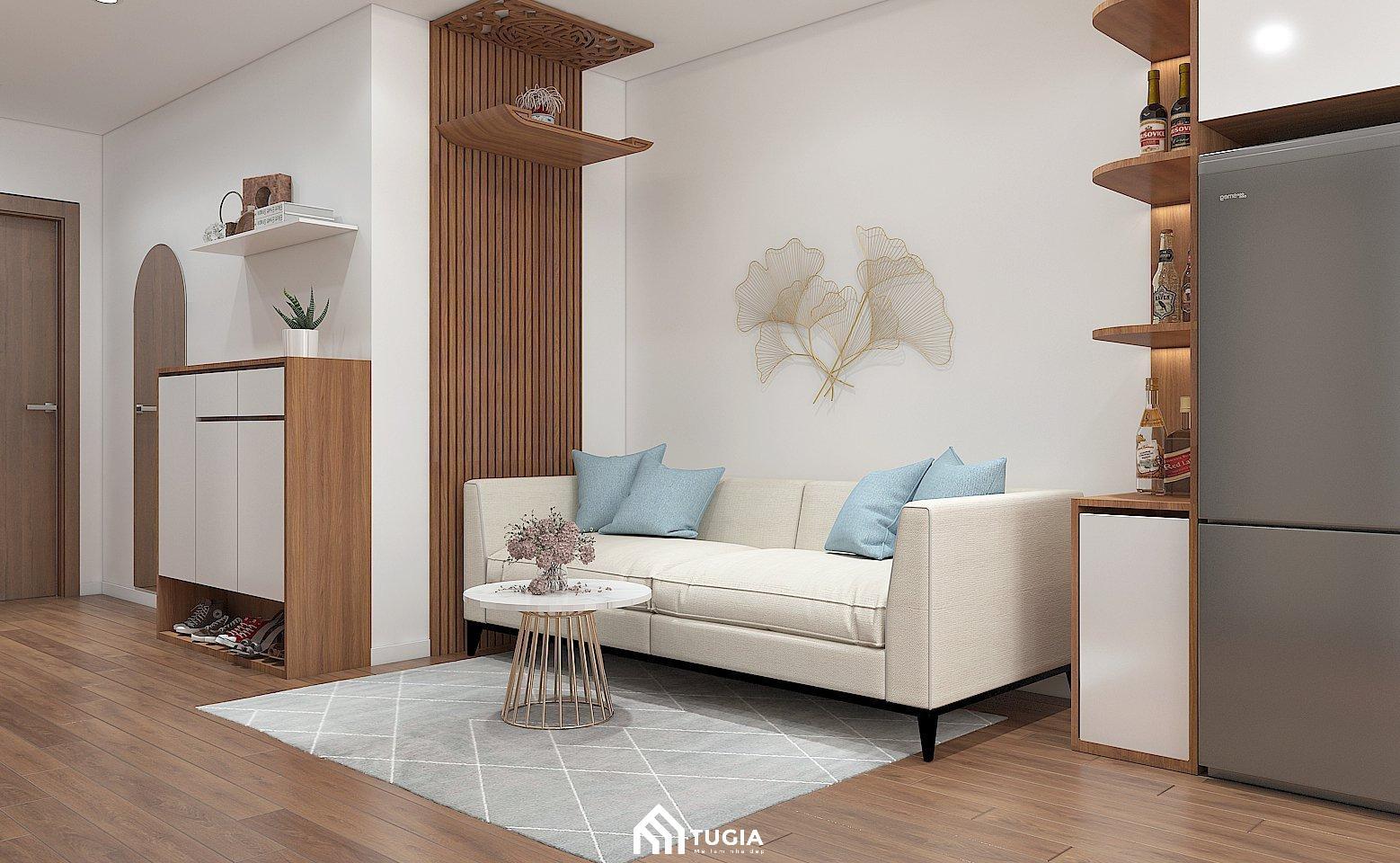Thiết kế nội thất chung cư 45m2 với bộ sofa làm điểm nhấn cho toàn bộ không gian