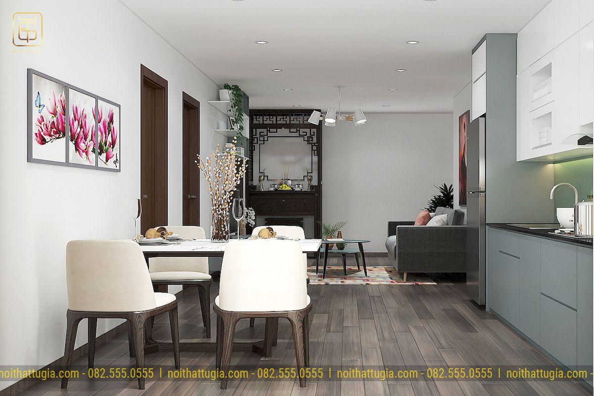 Lựa chọn mẫu bàn ăn 4 người cực kỳ phù hợp với căn chung cư diện tích 45m2 có 1 phòng ngủ
