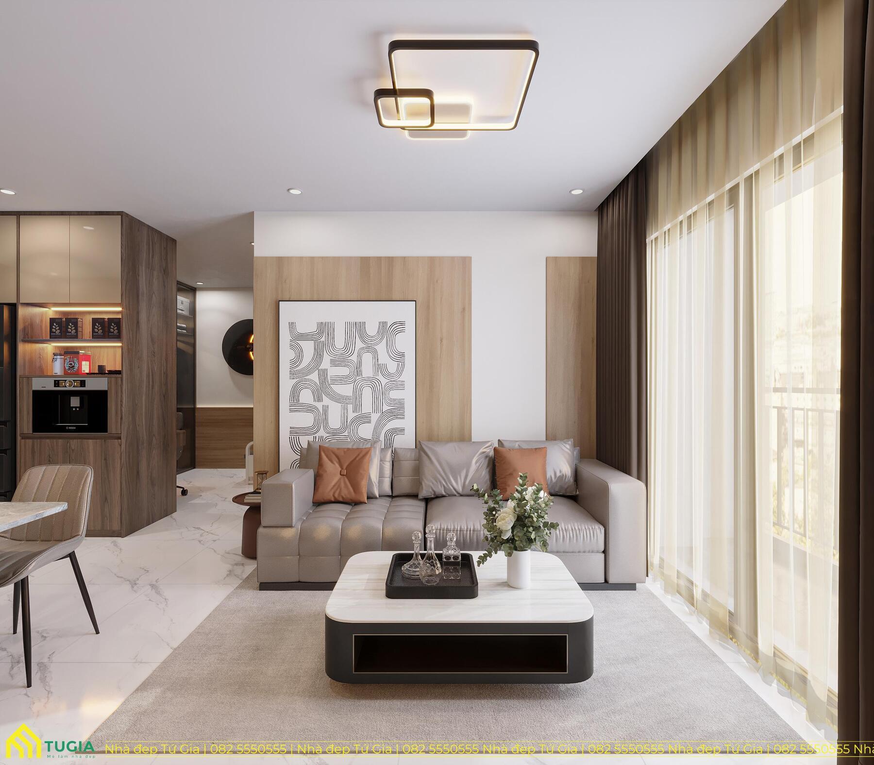 Nội thất Tứ Gia thiết kế căn hộ chung cư 45m2 của Anh Hà theo phong cách hiện đại với việc tập chung vào các đồ nội thất nhỏ gọn