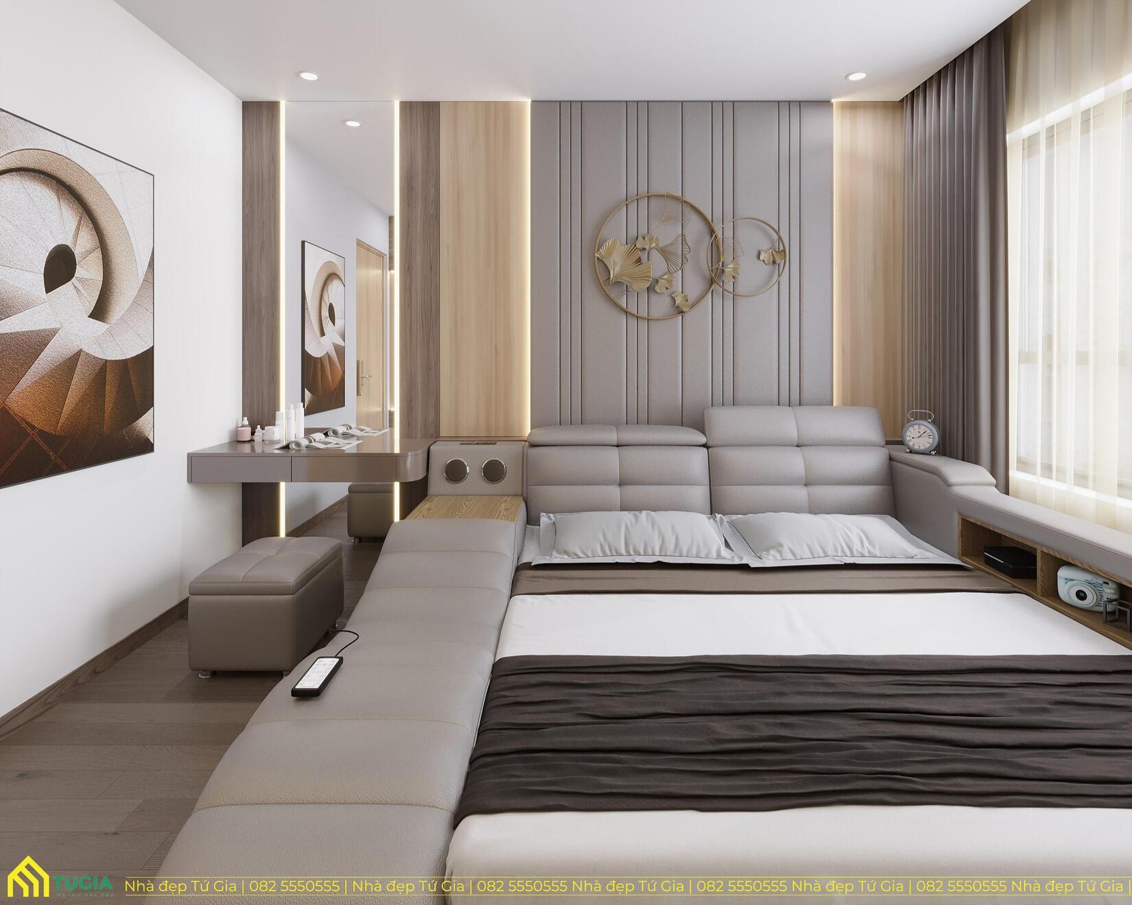 Thiết kế nội thất chung cư 45m2 với phòng ngủ hiện đại và nội thất thông minh cho Anh Hà
