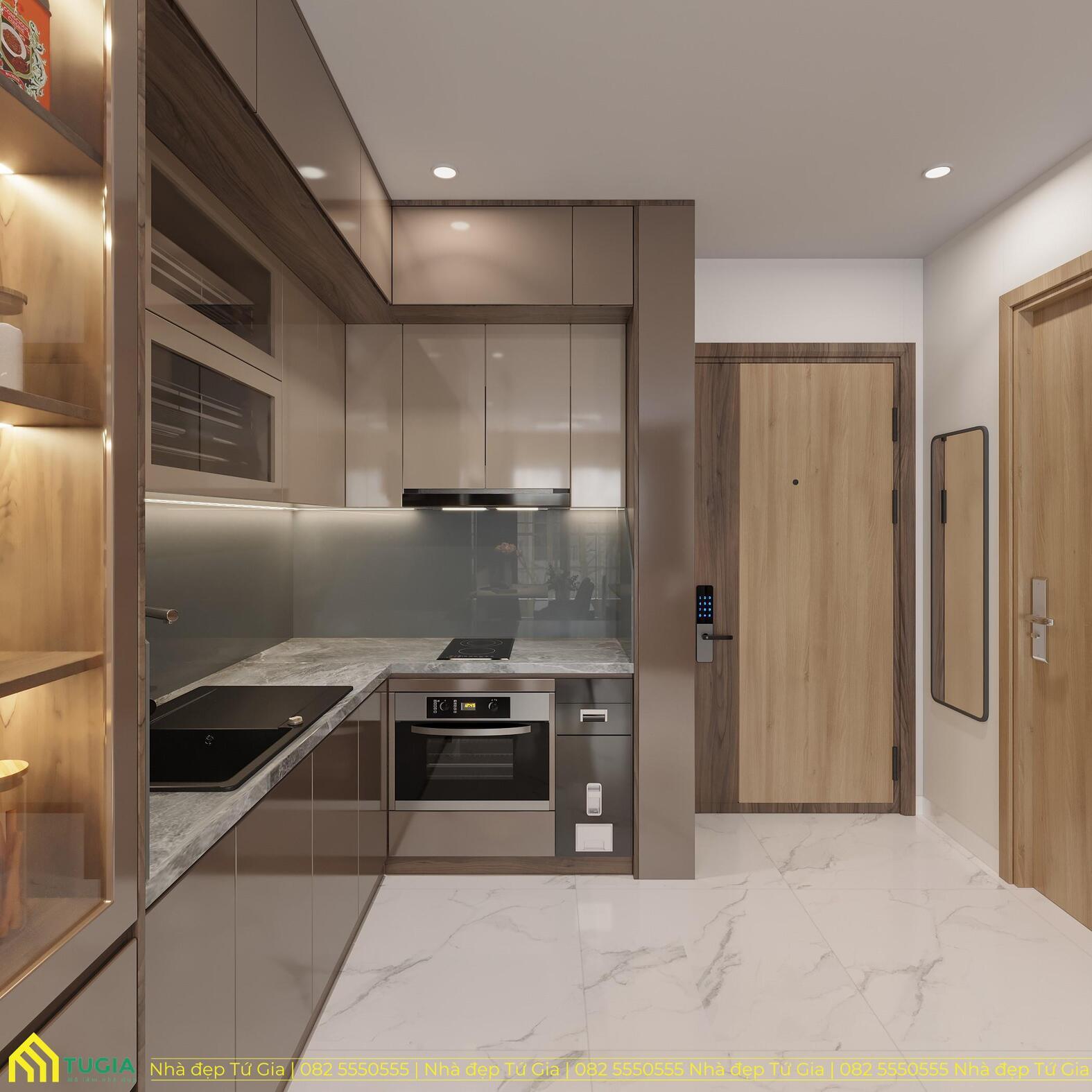 Thiết kế bếp hình chữ L luôn là sự lụa chọn lý tưởng cho những căn hộ diện tích nhỏ