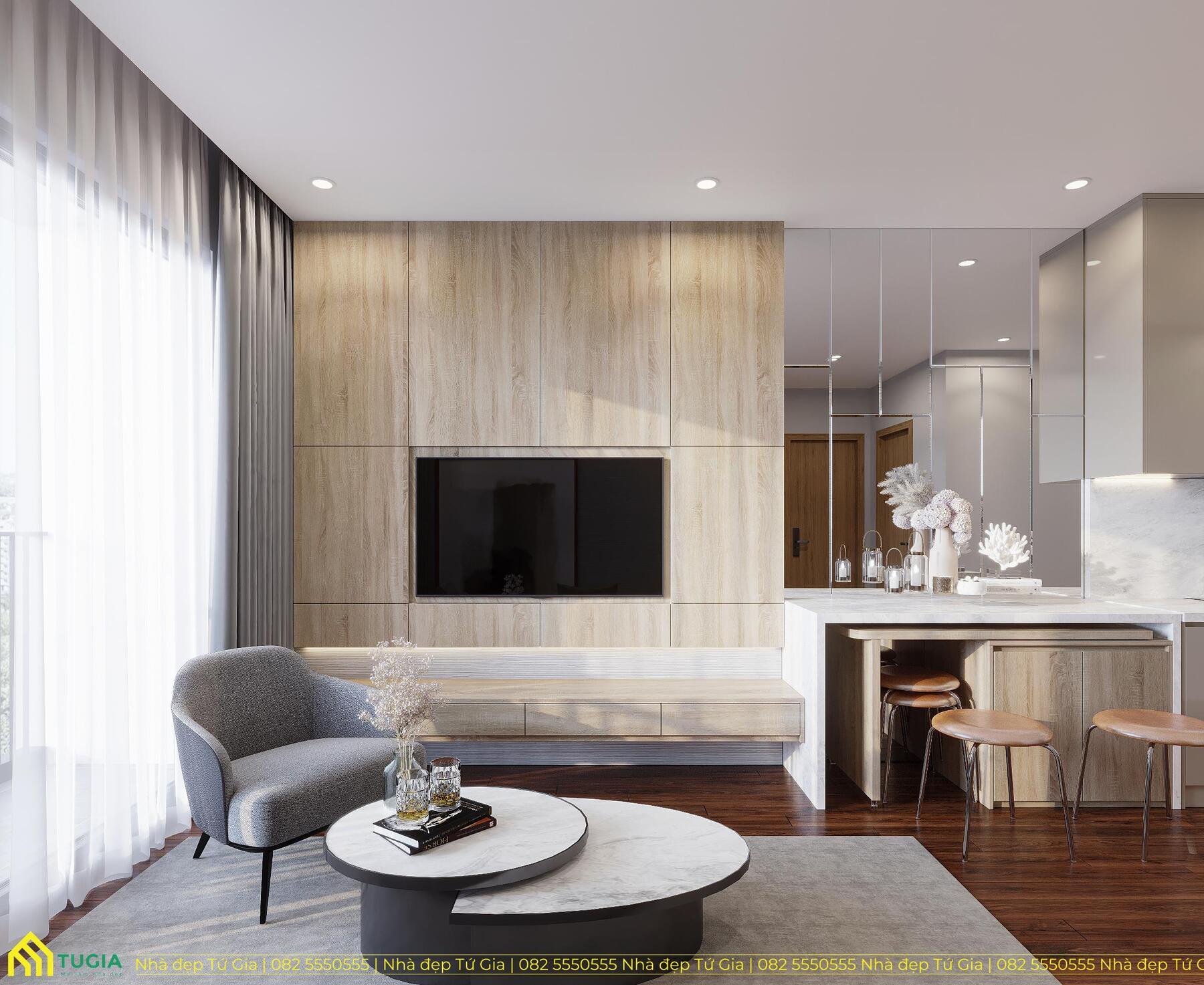 Dự án thiết kế nội thất chung cư 45m2 theo phong cách Hiện đại đơn giản của Nội thất Tứ Gia