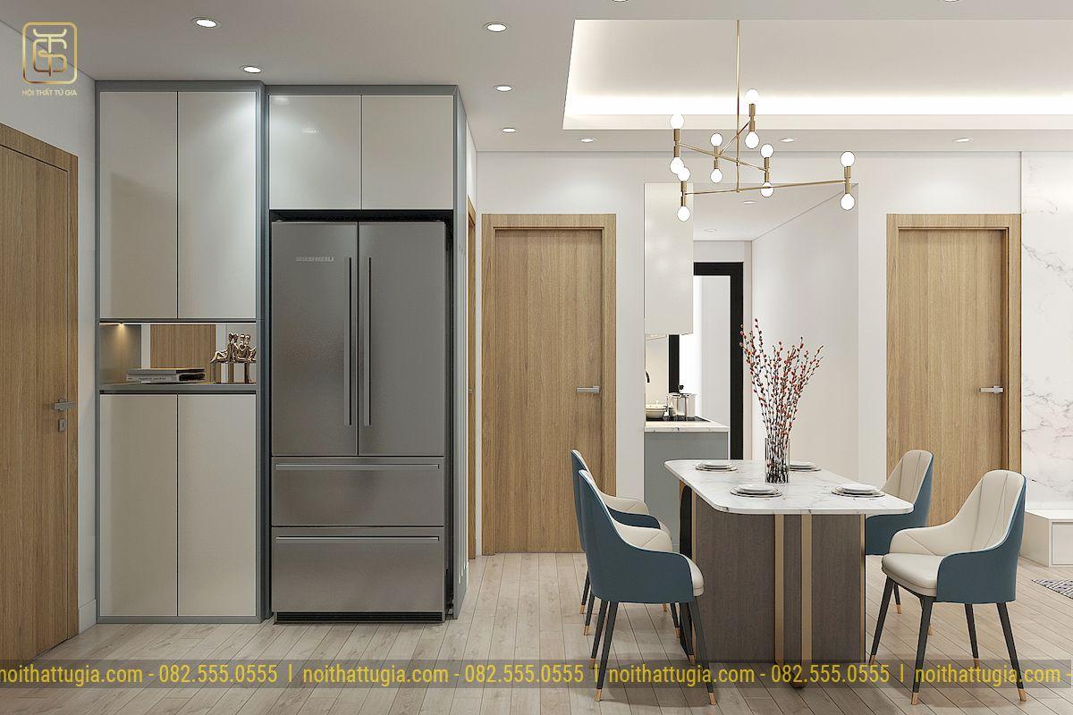 Thiết kế nội thất chung cư 50m2 phong cách hiện đại nổi bật với bàn ăn nhẹ nhàng, hiện đại và vô cùng ấm áp