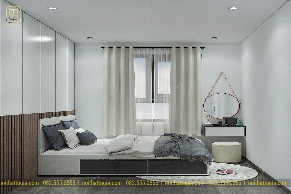 Bàn trang điểm hiện đại đặt cạnh cửa sổ tạo sự thư thái, thoải mái và đồng thời đầy dủ ánh sáng tự nhiên