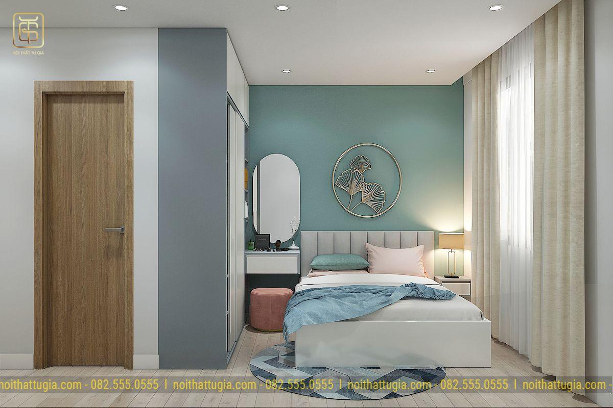 Bàn trang điểm thiết kế hiện đại được bố trí hợp lý và vừa vặn khoảng trống