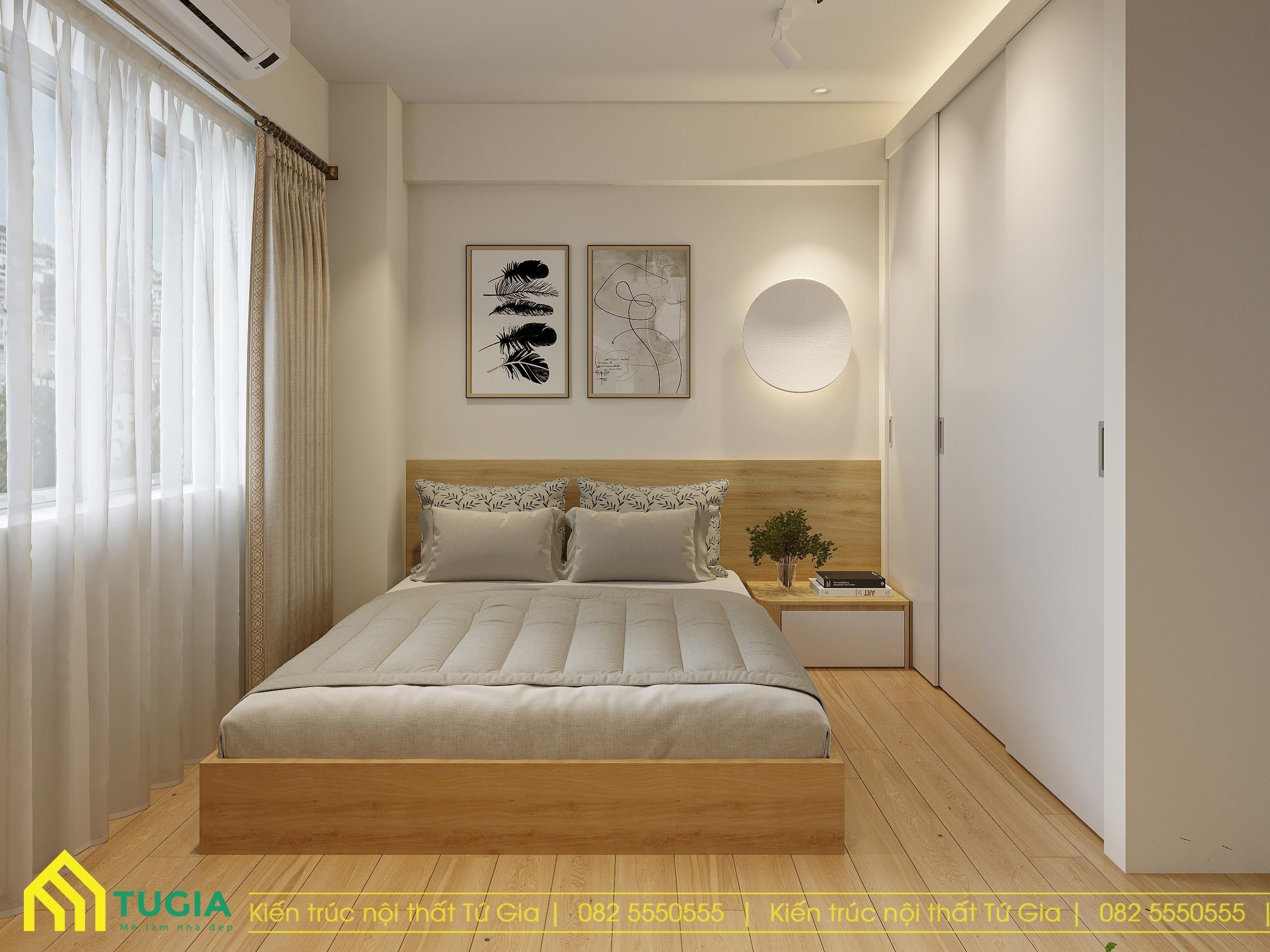 Thiết kế phòng ngủ của Chị Linh ấm cúng với tông màu trắng kết hợp màu công công nghiệp dễ chịu