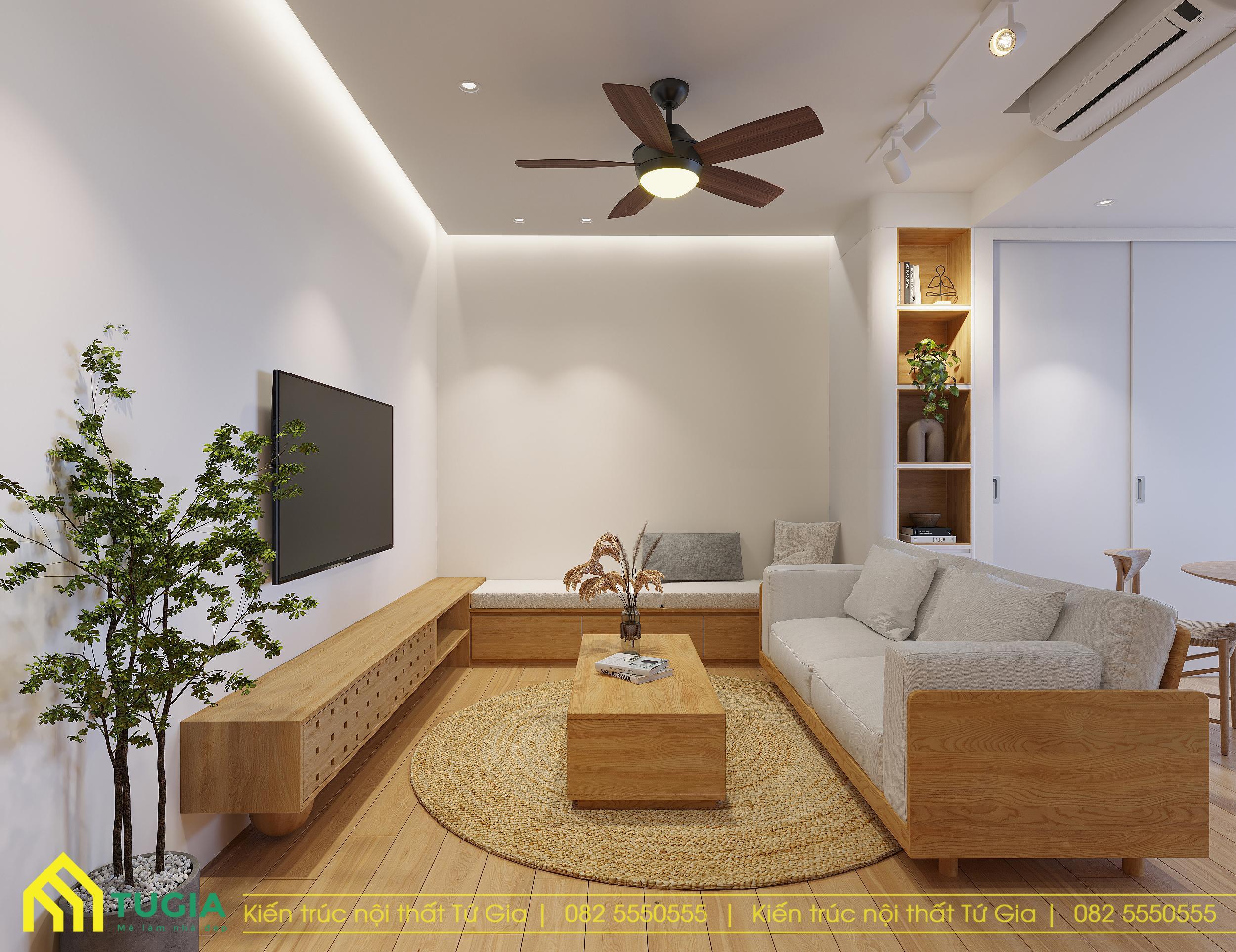 Mẫu thiết kế nội thất chung cư 50m2 phong cách Tối giản của Nội thất Tứ Gia