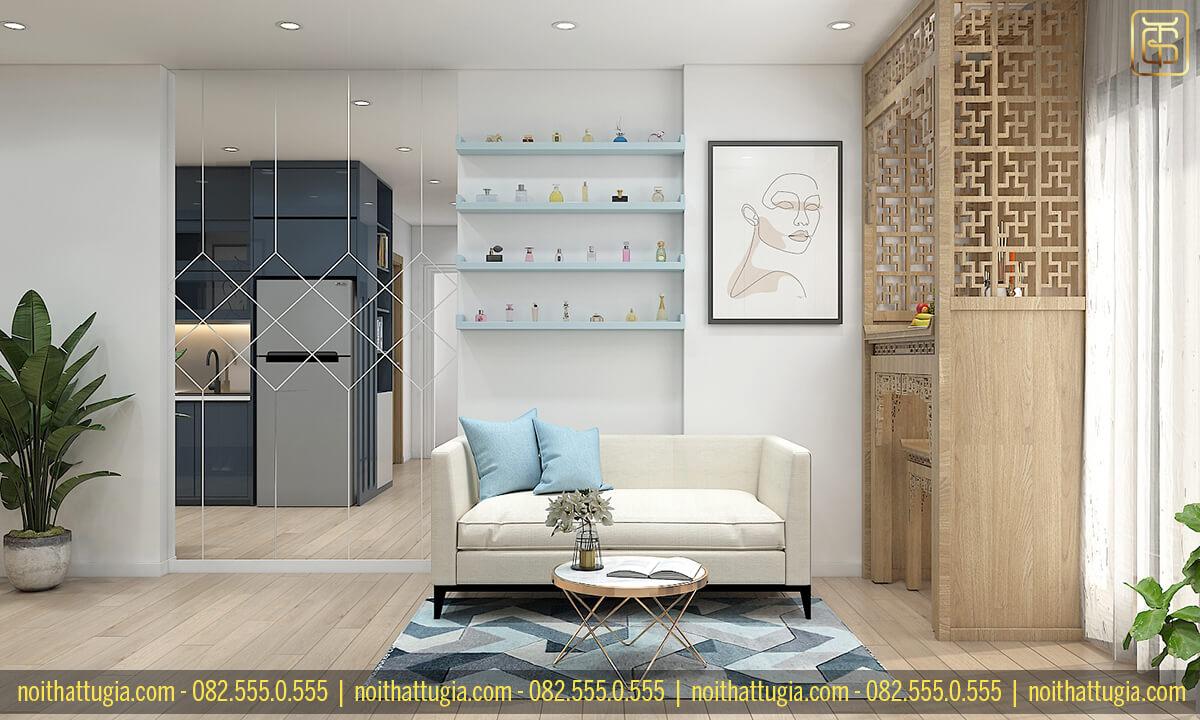 Phòng khách gia chủ lựa chọn khá đơn giản nhưng cực kỳ nổi bật