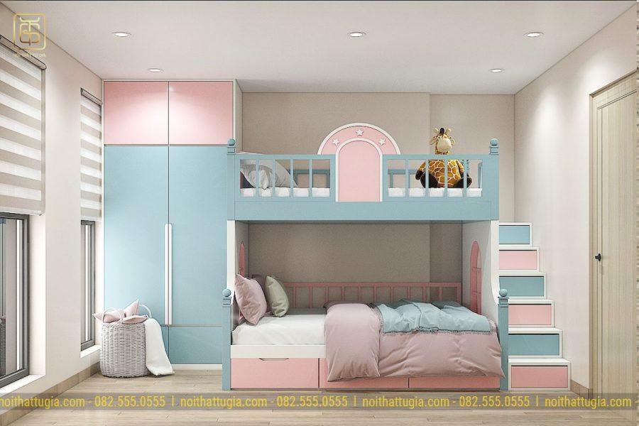 Mẫu phòng ngủ cho bé trai ưa thích tông màu xanh sang trọng