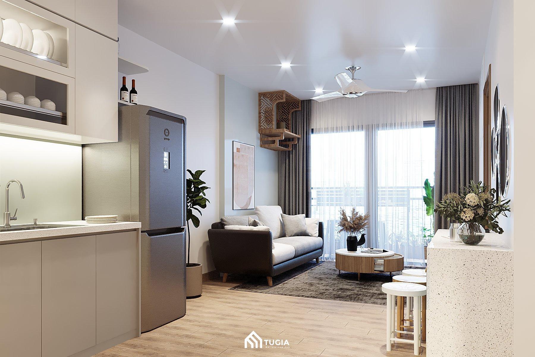 Căn hộ sử dụng nội thất thông minh với chất liệu chủ đạo là gỗ công nghiệp