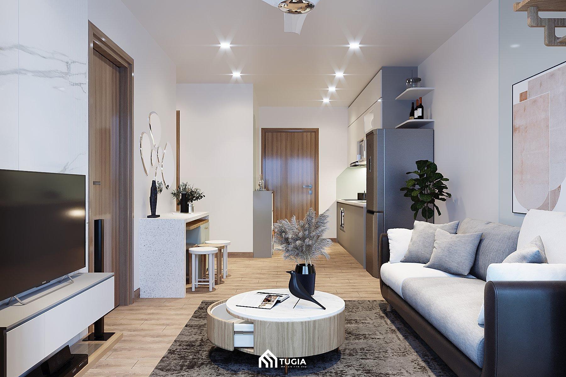 Mẫu thiết kế nội thất cho căn hộ 55m2 của anh Tuấn do Nội thất Tứ Gia thực hiện