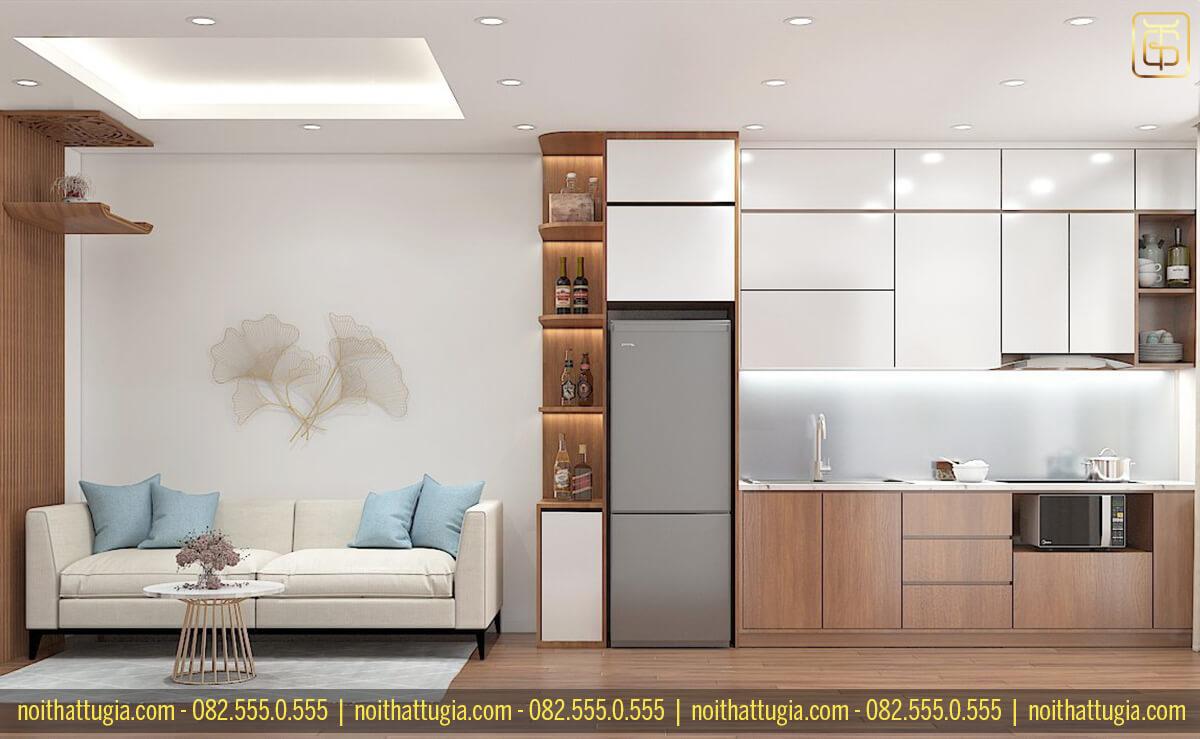Đối với thiết kế nội thất chung cư 55m2 thì nên ưu tiên lựa chọn những tông màu sáng sẽ giúp không gian trở nên trông rộng rãi hơn