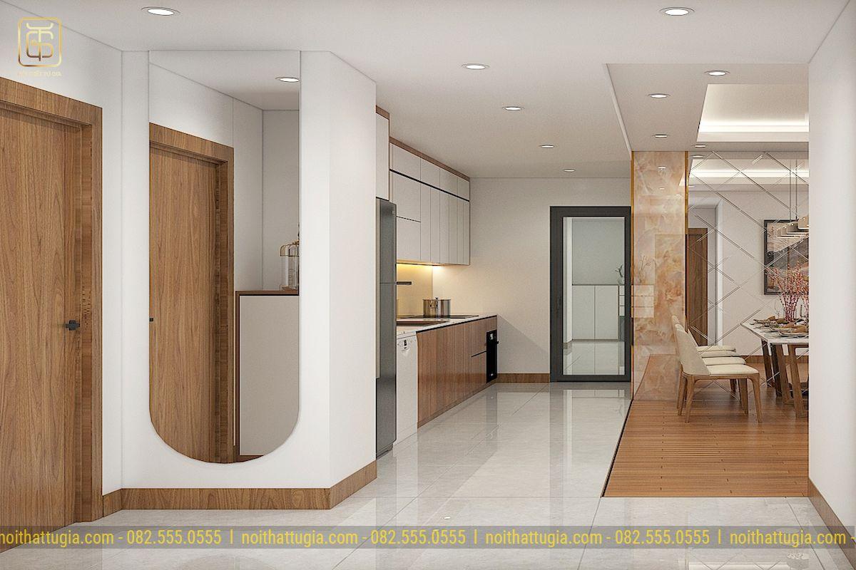Với phong cách hiện đại thường sử dụng những vật nhiều phổ biến như gỗ công nghiệp, vách nhựa giả gỗ,..