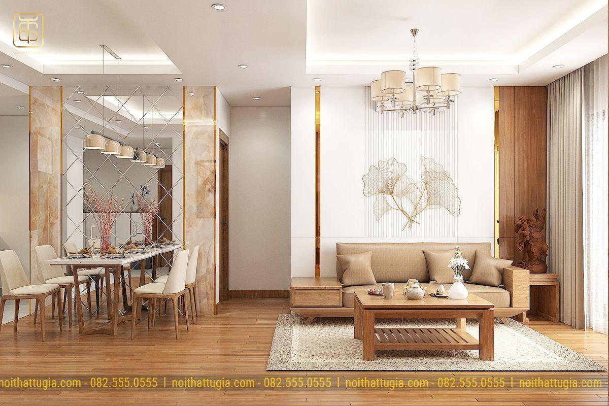 Thiết kế nội thất căn hộ chung cư 70m2 phong cách hiện đại thường lựa chọn các tone màu sáng như nâu gỗ, xám trắng, be,..