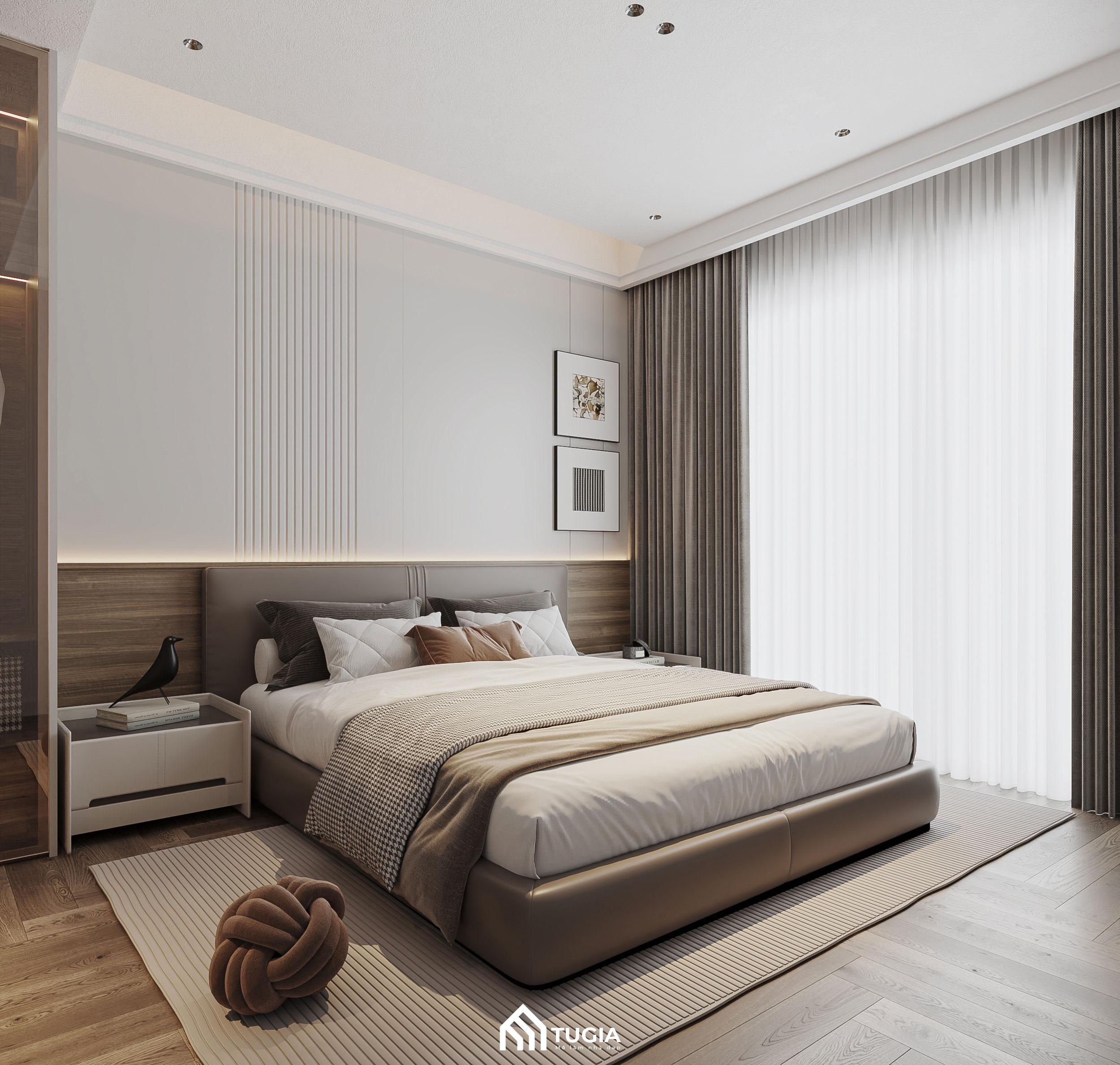 Gia chủ có thói quen đọc sách trước khi ngủ nên sẽ bố trí tab đầu giường có thêm đèn ngủ