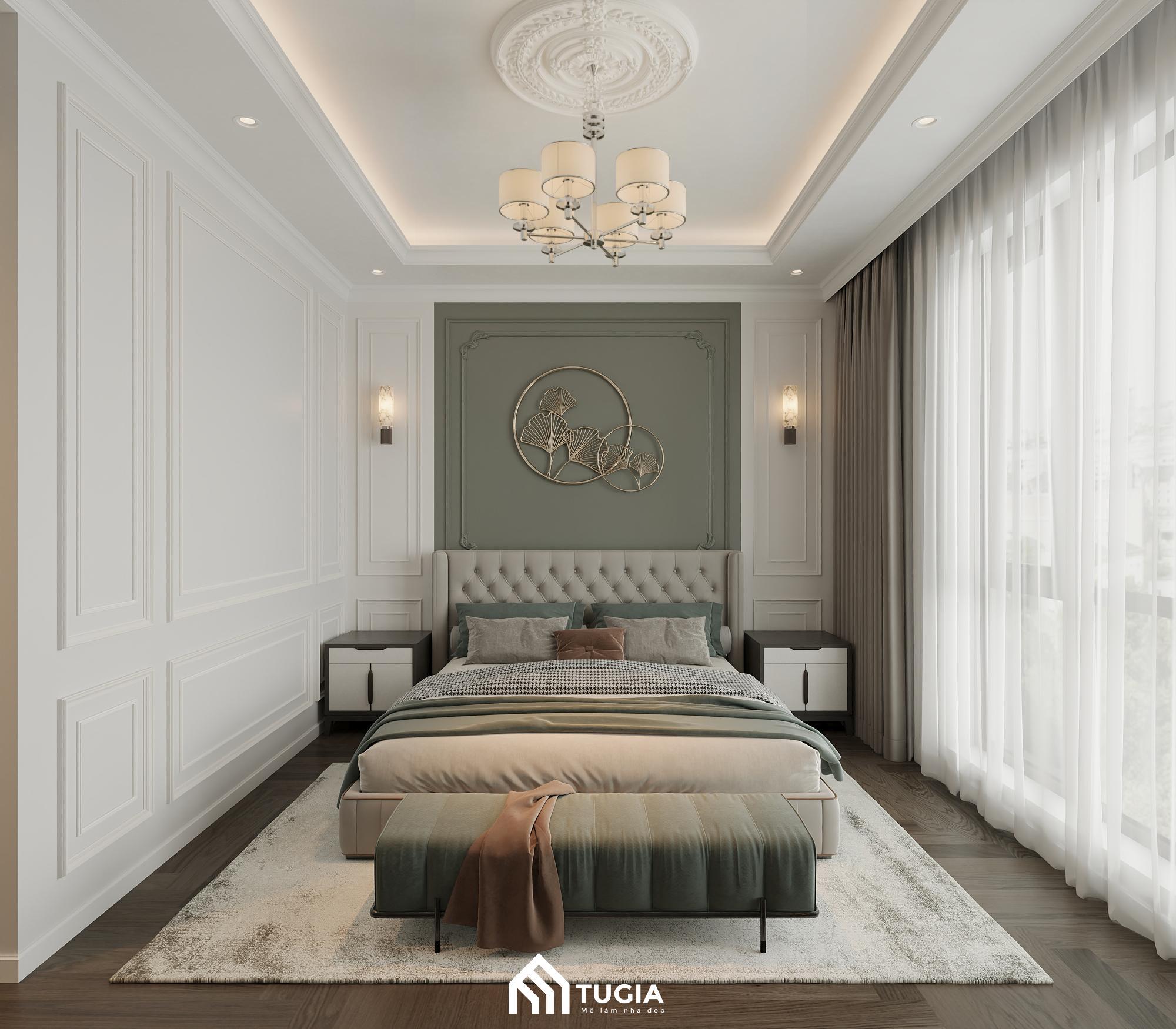 Phòng ngủ với những đường nét phào chỉ tinh tế và đồ nội thất cao cấp