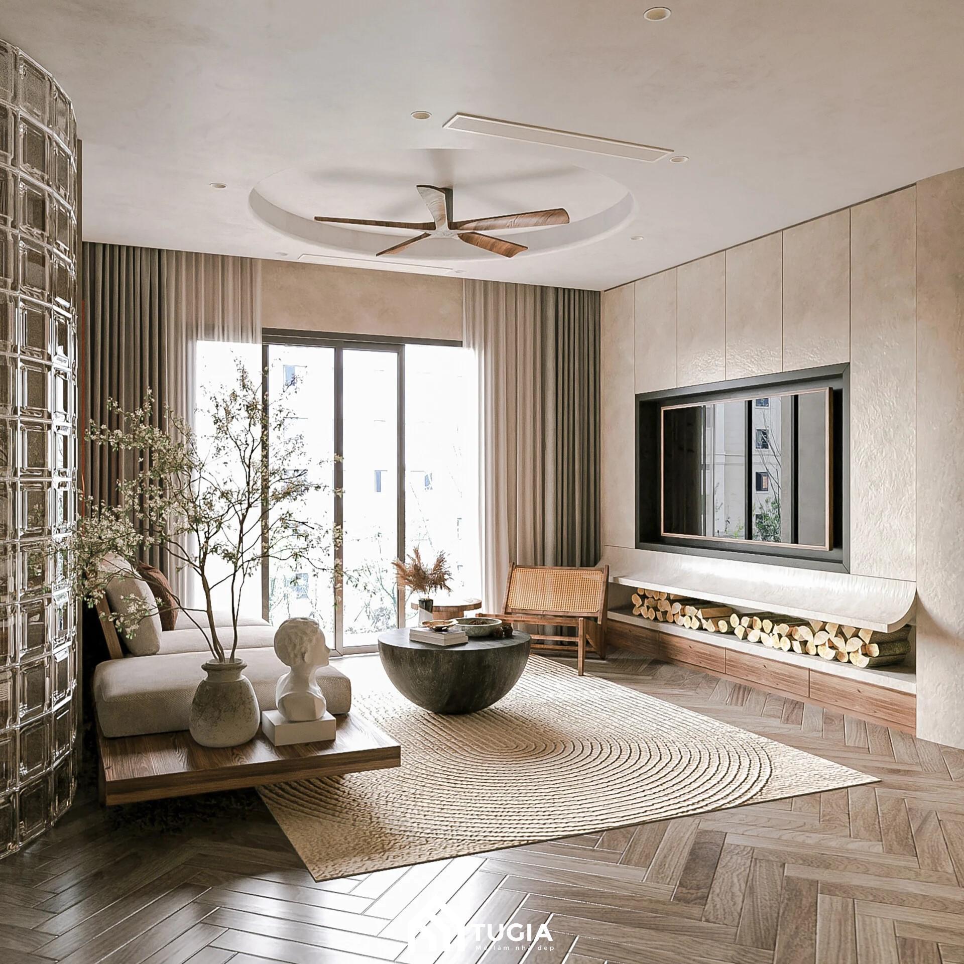 Phong cách Wabi Sabi ưu tiên sử dụng vật liệu tự nhiên như gỗ, mây tre đan, thảm cói