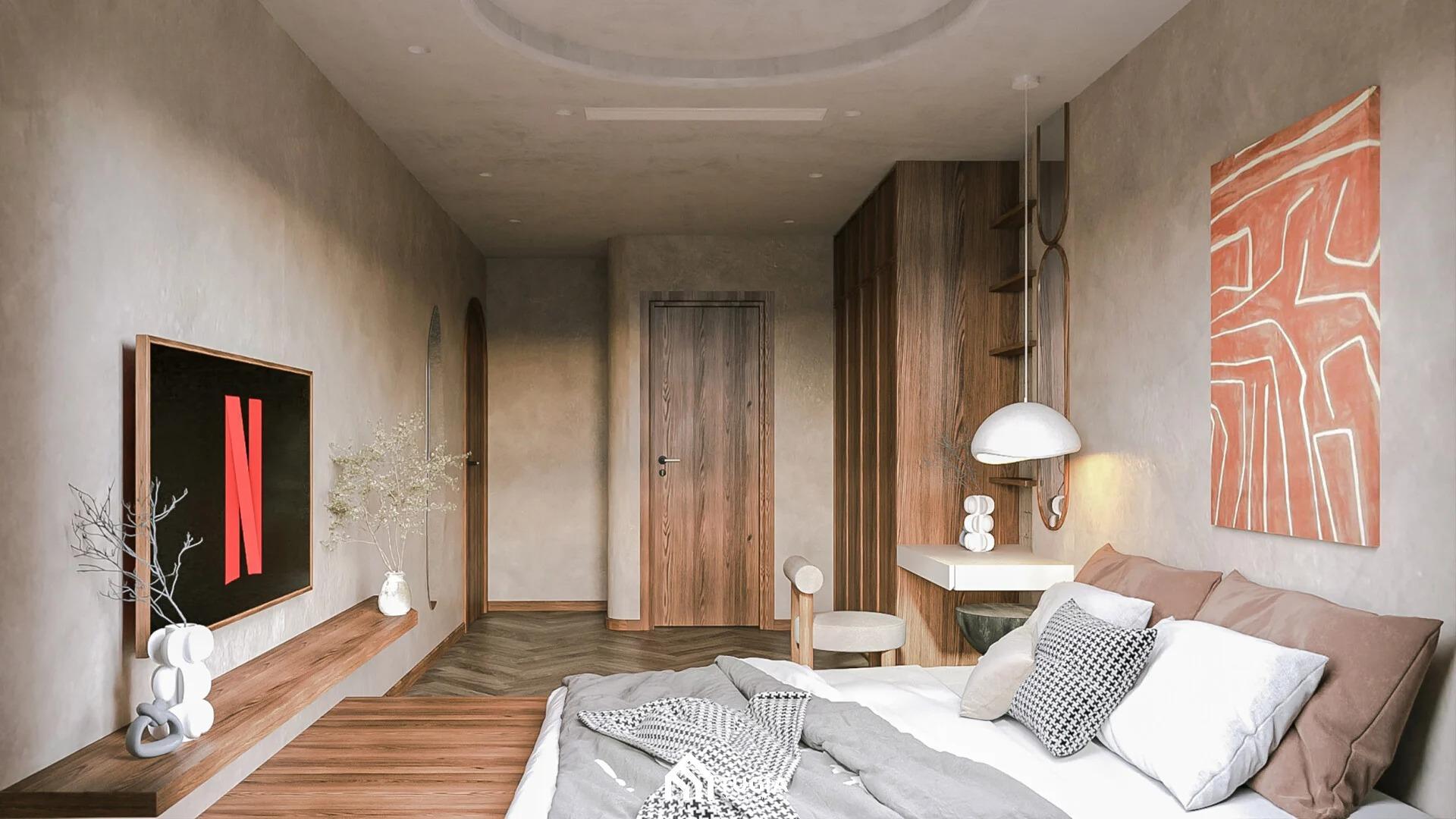 Sử dụng sơn hiệu ứng độc đáo cho phòng ngủ theo phong cách Wabi Sabi