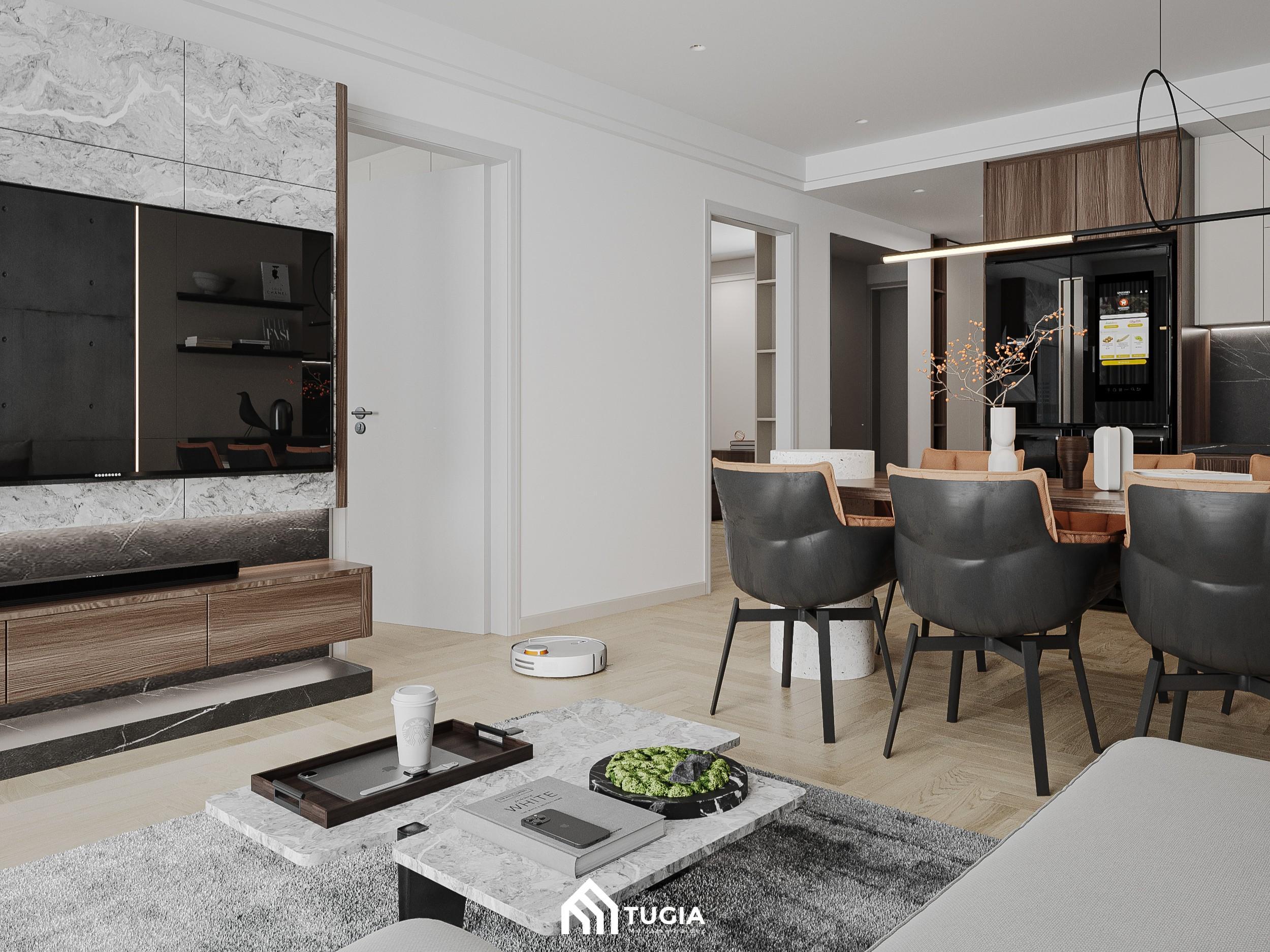 Mẫu thiết kế nội thất căn hộ chung cư 80m2 theo phong cách tối giản của Chị Hường do Nội thất Tứ Gia thiết kế