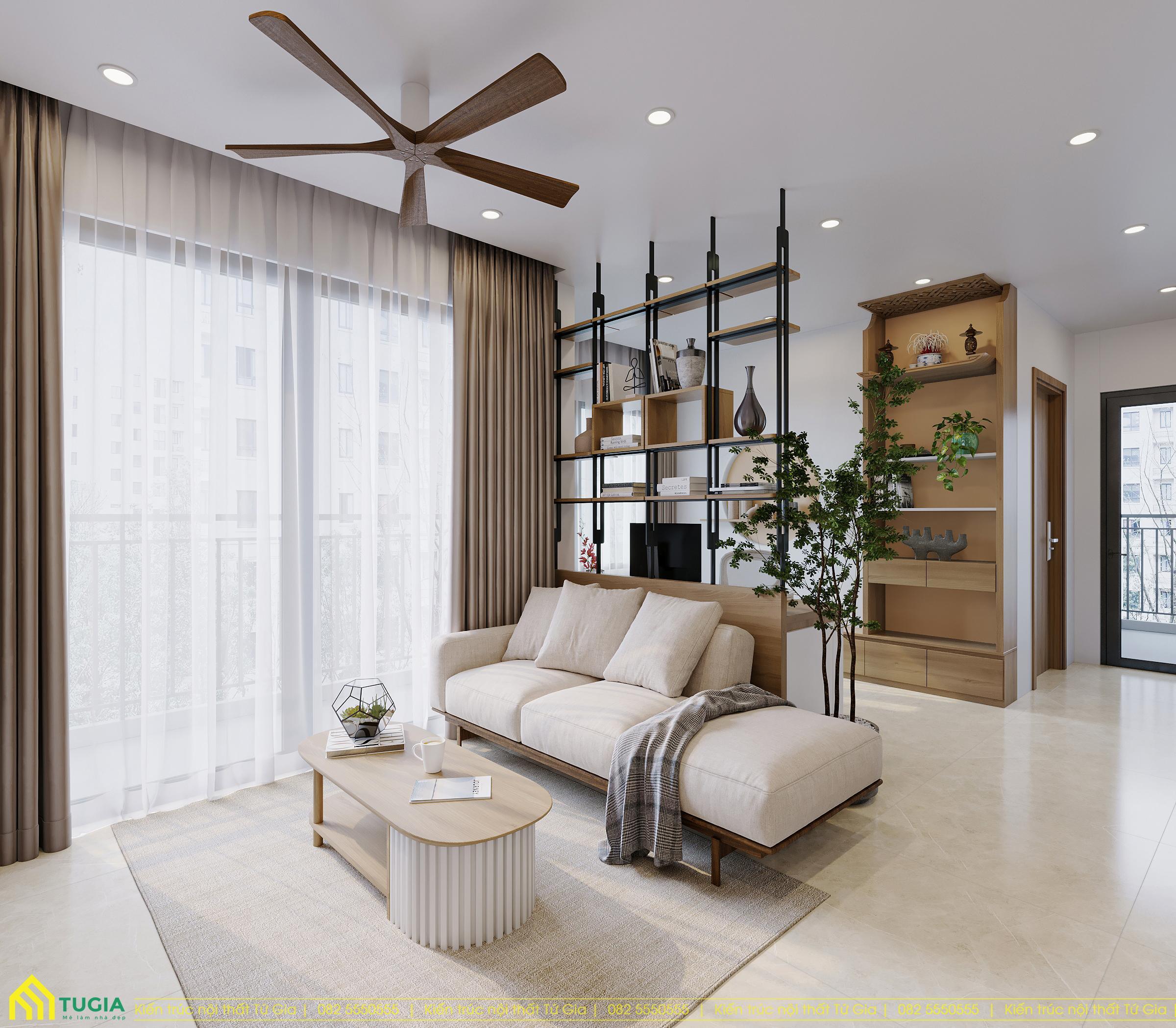 Bộ sofa kết hợp bàn trà hiện đại giúp tô thêm điểm nhấn cho không gian phòng khách