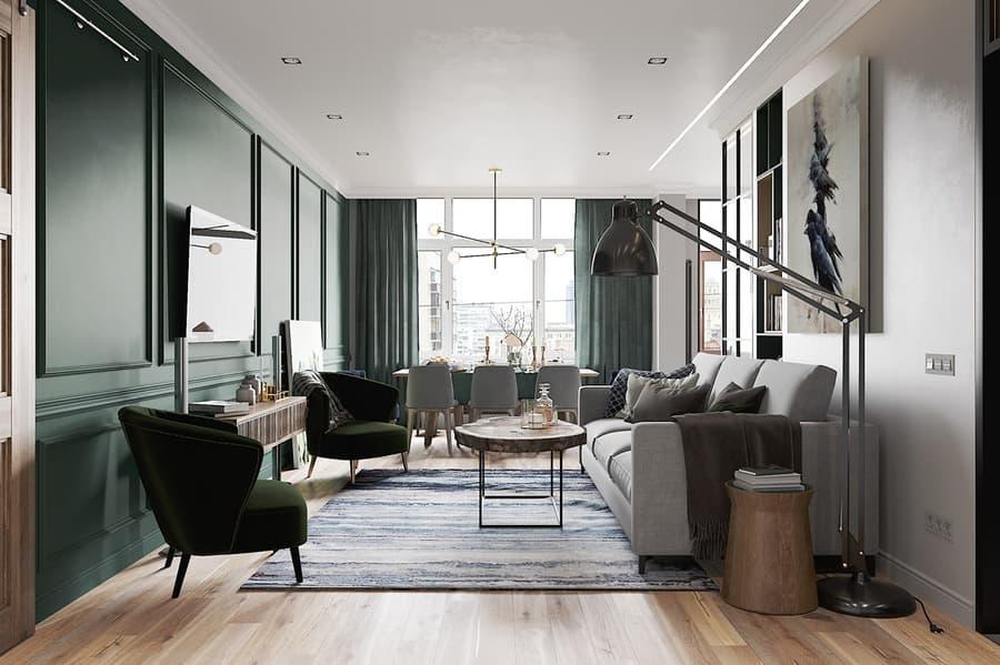 Mẫu thiết kế nội thất căn hộ 85m2 theo kiểu châu Âu thường sử dụng những vật liệu nhập khẩu cao cấp như da, nhung,..