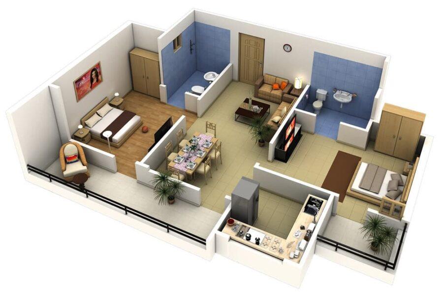 Thiết kế nội thất chung cư 85m2 có 2 phòng ngủ thì diện tích các không gian sẽ rộng rãi và thoải mái hơn