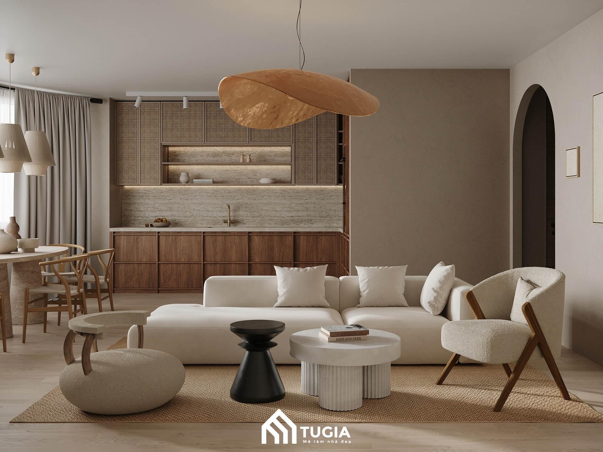 Mẫu phòng khách của chung cư Splendora An Khánh với nội thất tối giản nhưng đầy tinh tế