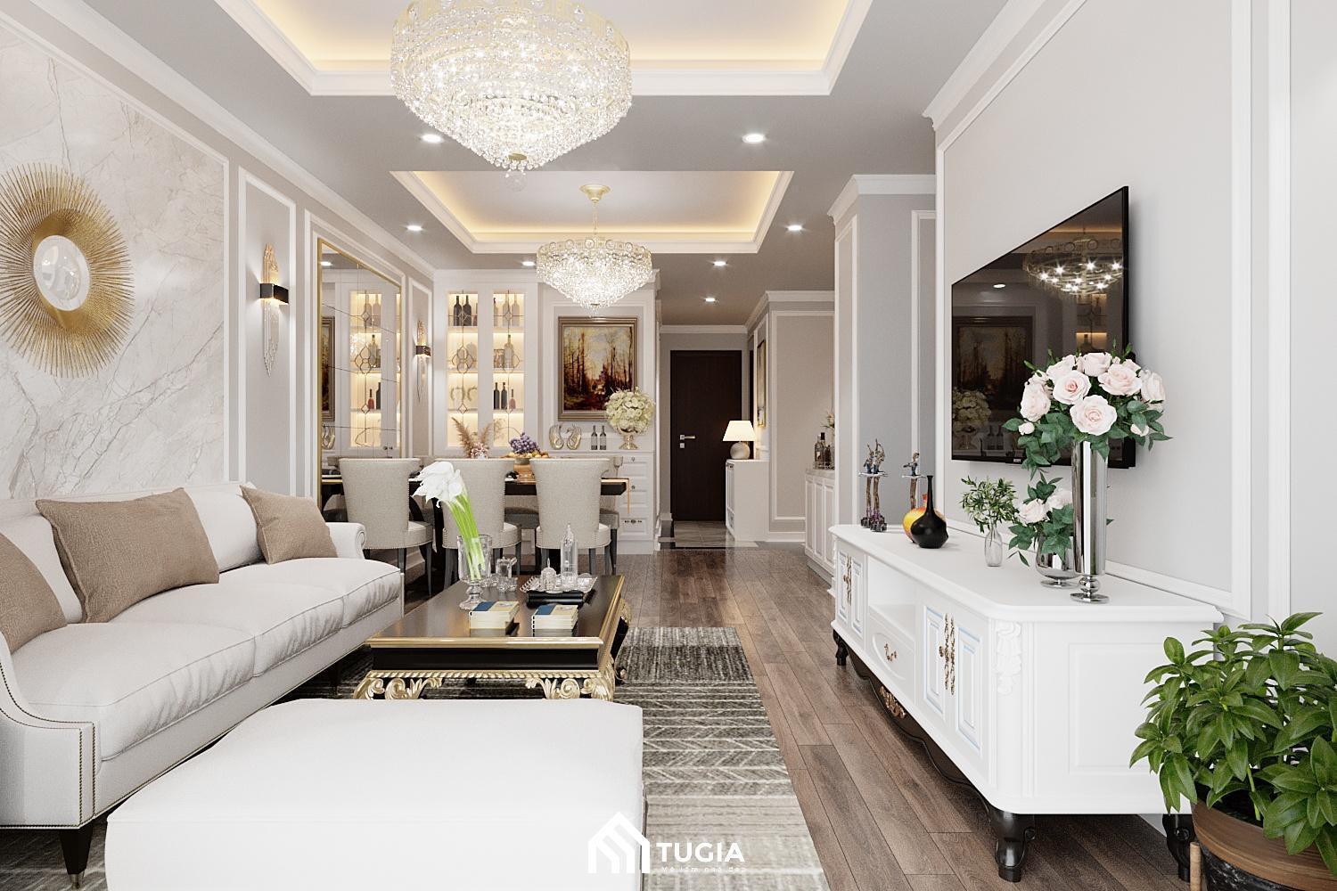 Thiết kế nội thất chung cư tân cổ điển màu trung tính nhằm mang đến không gian sống thanh lịch và sang trọng