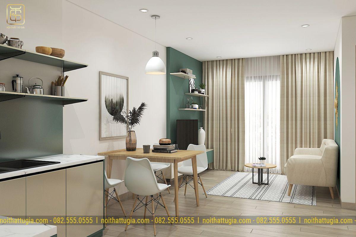 Không gian phòng khách tối giản được thiết kế dạng mở thông thoáng tạo sự gắn kết giữa các thành viên