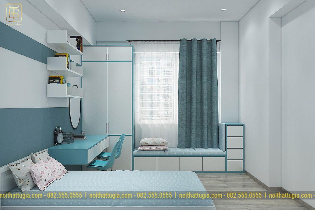Thiết kế nội thất đa năng, kết hợp cả tủ quần áo và bục ngồi thư giãn ngay cạnh cửa sổ