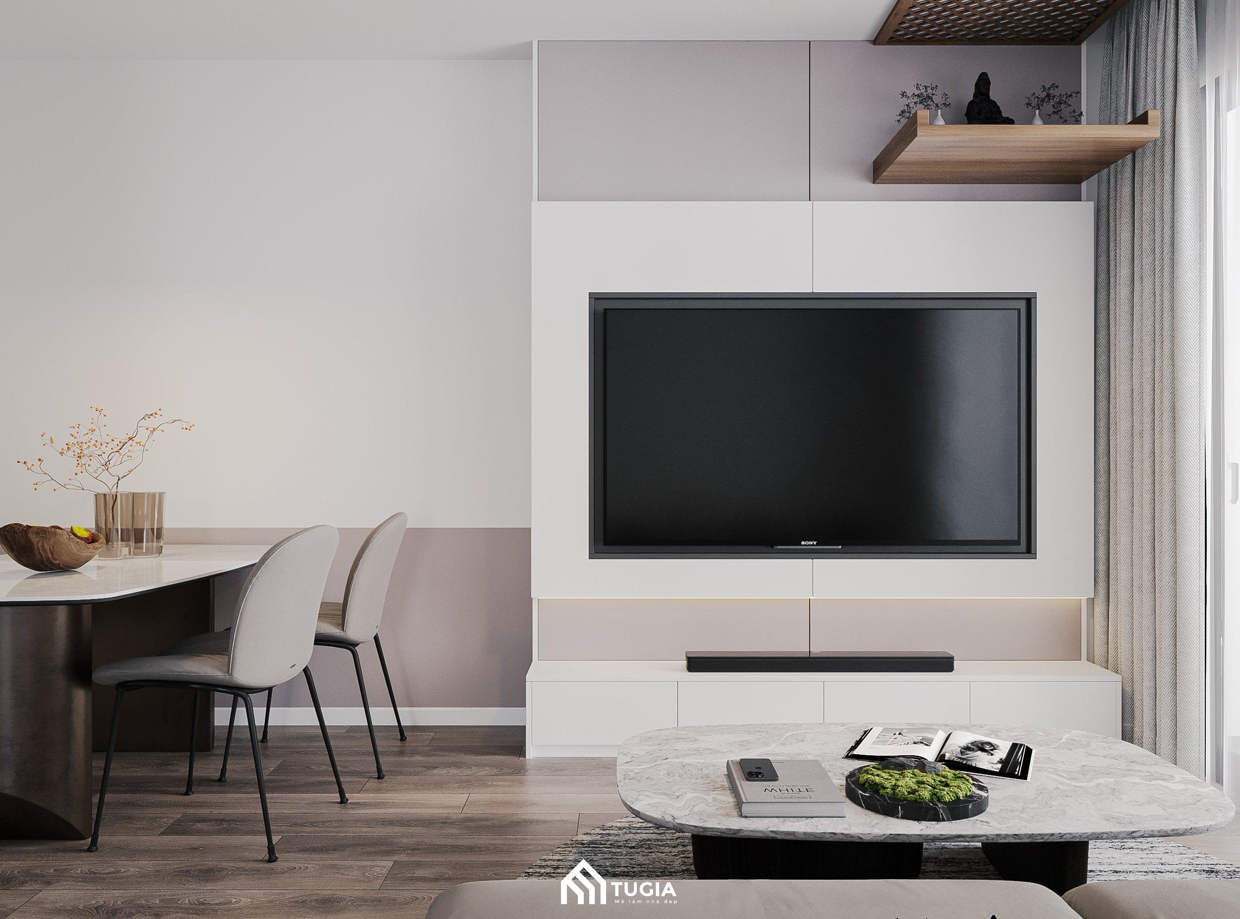 Kệ TV âm tường đơn giản nhưng tinh tế, tạo sự gọn gàng cho khu vực sinh hoạt