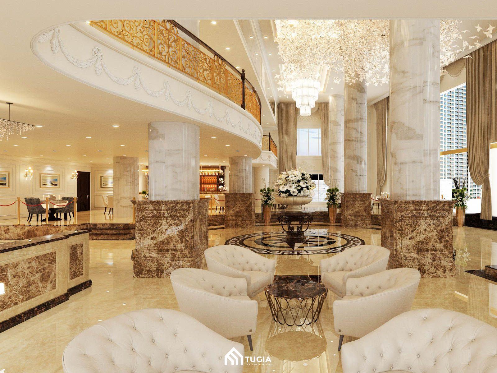 Thiết kế nội thất đại sảnh rộng lớn cho khách sạn theo xu hướng Luxury