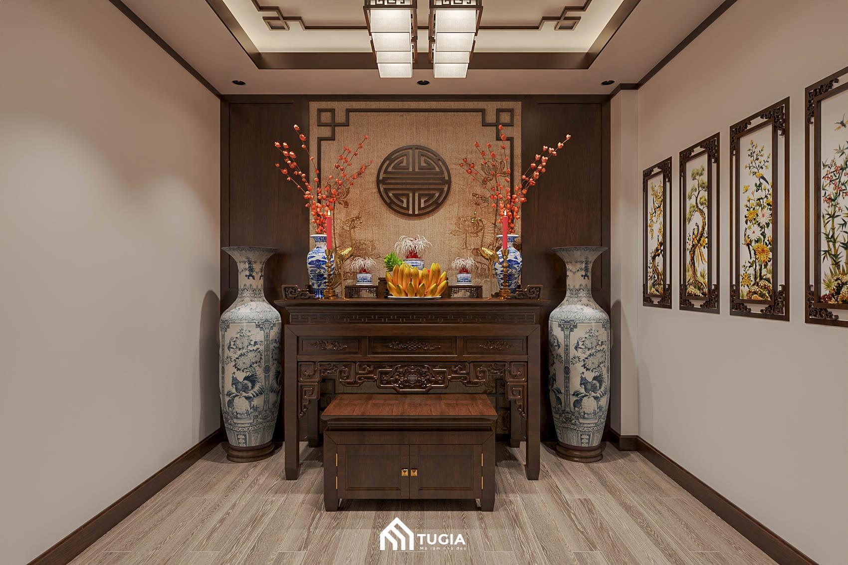 Nội thất phòng thờ bằng gỗ tự nhiên sang trọng, tinh tế và thể hiện sự tôn kính đối với bề trên