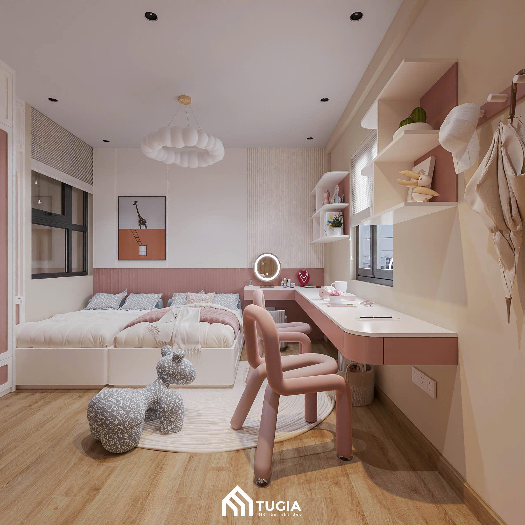 Trong không gian phòng ngủ cho bé sẽ phải có đầy đủ các đồ nội thất cơ bản như giường ngủ, tủ quần áo, bàn học