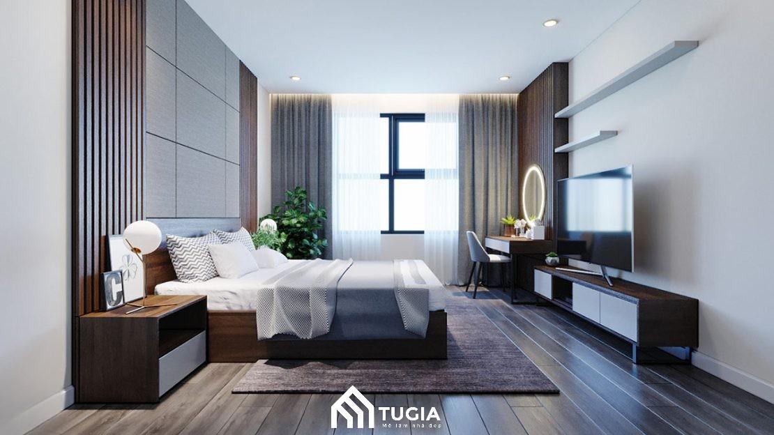 Phòng ngủ phụ với nội thất tối giản nhưng đầy đủ tiện nghi