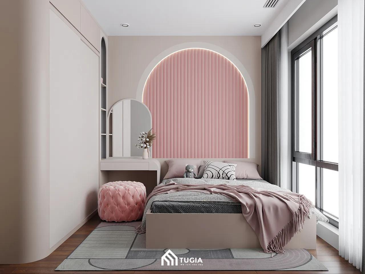 Phòng ngủ cho bé được thiết kế với tone màu hồng dễ thương cùng đồ nội thất cao cấp đang là phương án tối ưu mà Nội thất Tứ Gia hay sử dụng