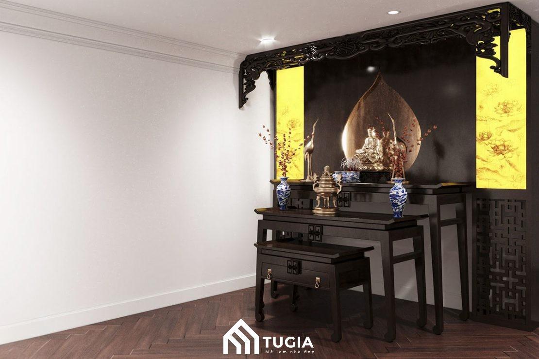 Không gian phòng thờ ở tầng cao nhất của căn nhà, được trang trí tôn nghiêm và yên tĩnh