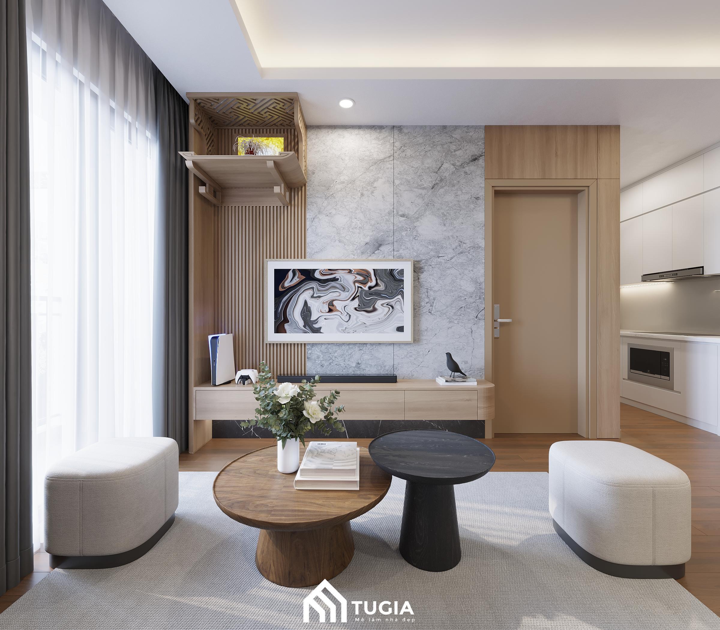 Sử dụng bàn thờ treo để tối ưu diện tích cho không gian phòng khách
