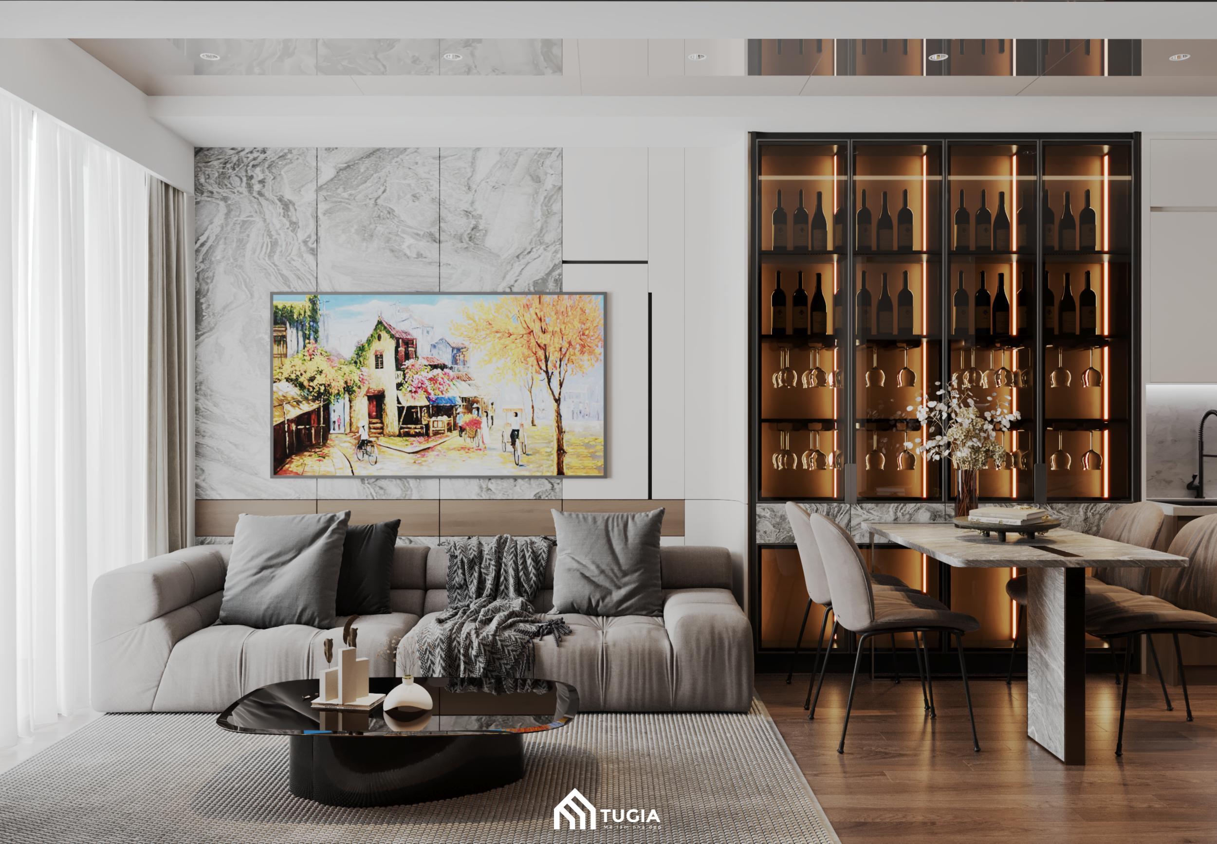 Điểm nhấn của phòng khách đến từ các bức ảnh treo tường trang trí